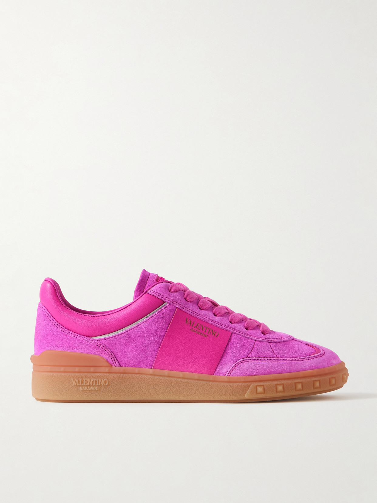 Valentino Garavani Leather-trimmed Suede Sneakers In Pinkpppppppppppsilveramb