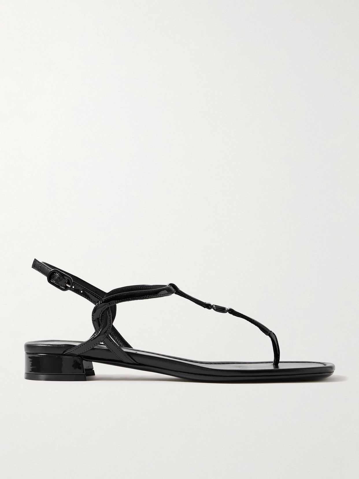 Shop Valentino Vlogo Patent-leather Sandals In Black