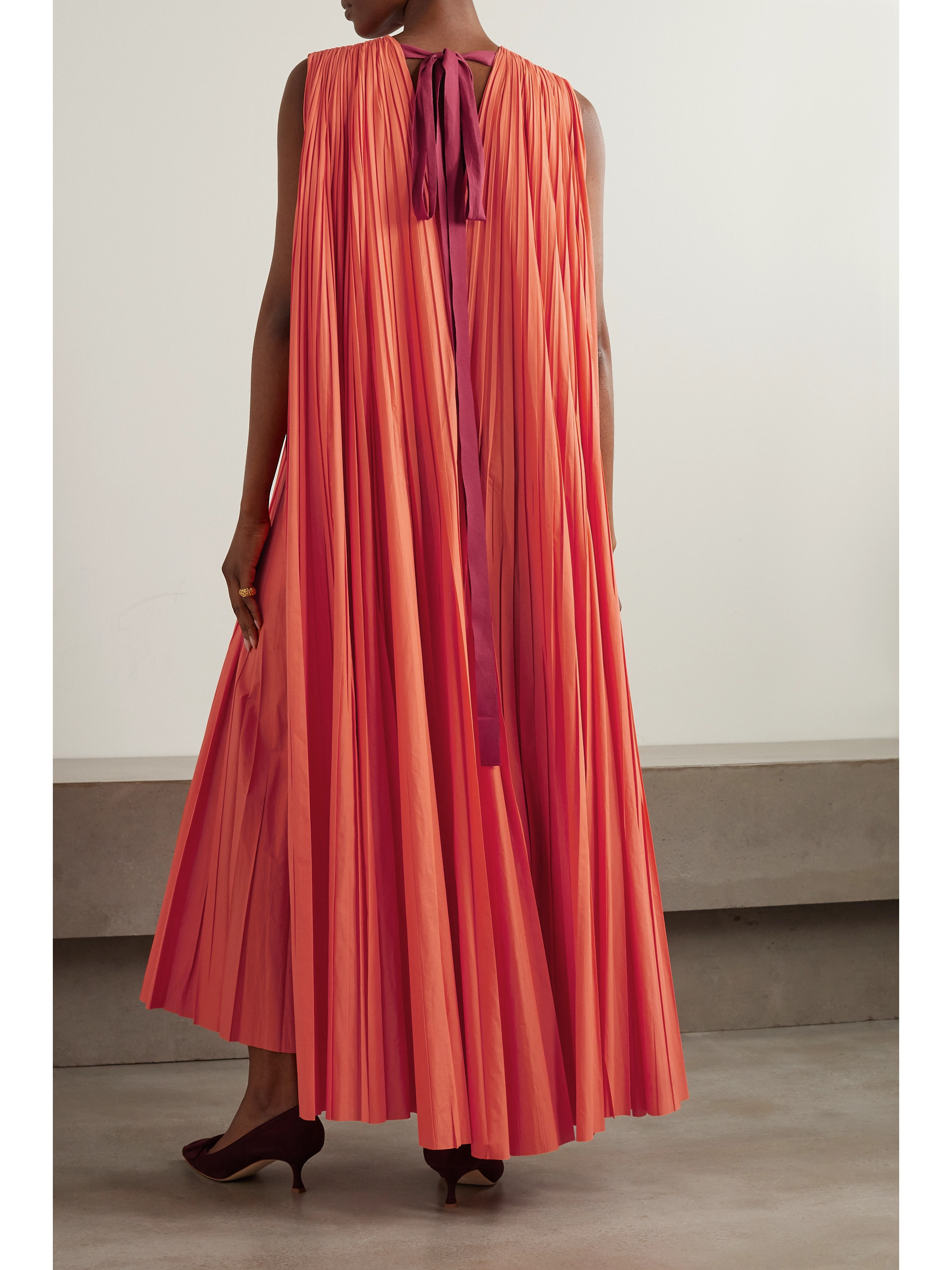 Roksanda Calista cape-effect asymmetric grosgrain-trimmed pleated poplin maxi dress
