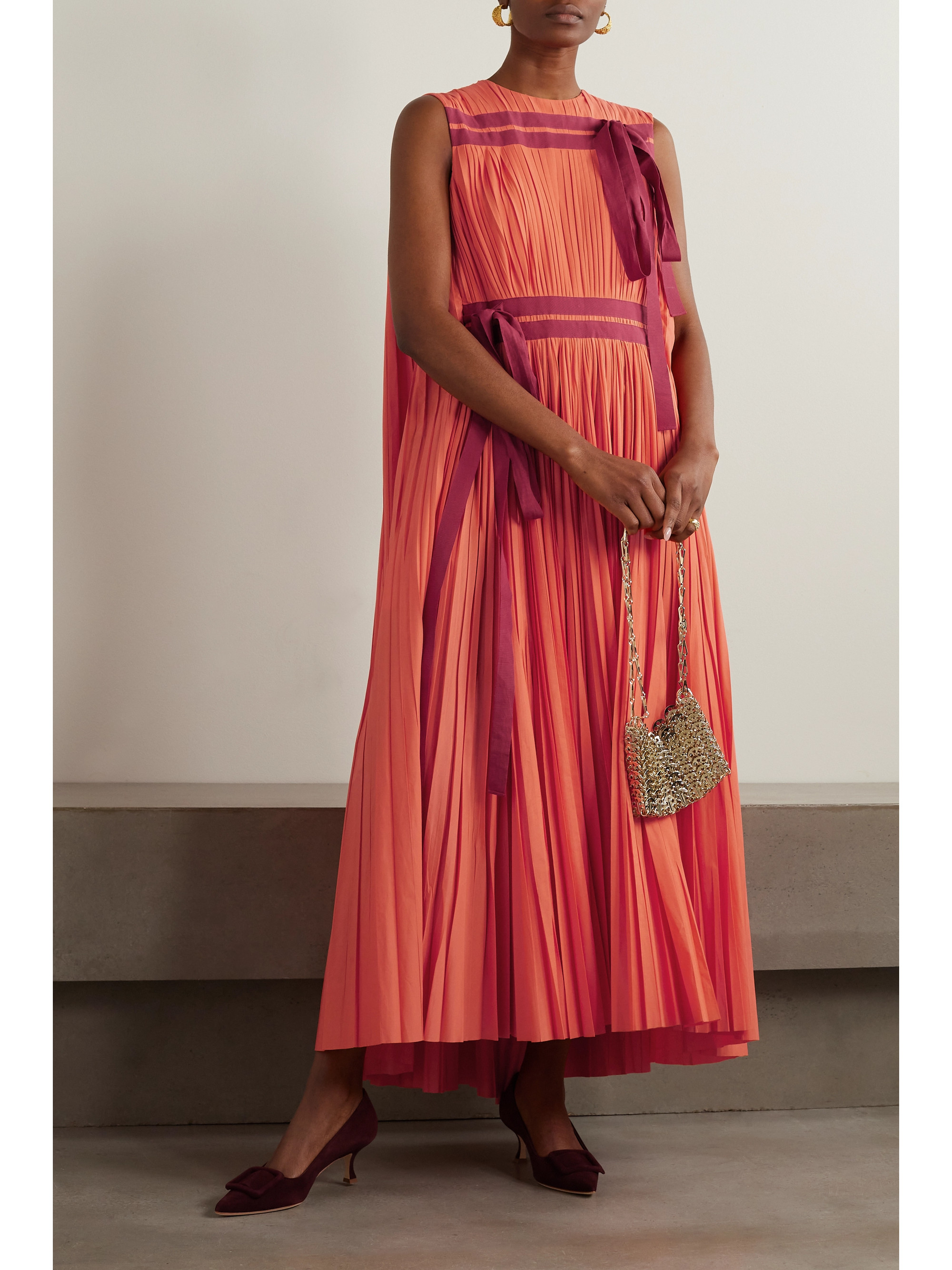 Roksanda Calista cape-effect asymmetric grosgrain-trimmed pleated poplin maxi dress