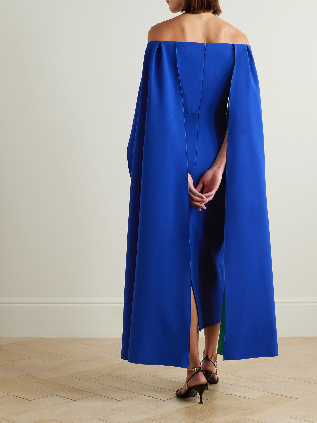 Shop Roksanda Guiomar Cape-effect Off-the-shoulder Crepe Midi Dress In Blue