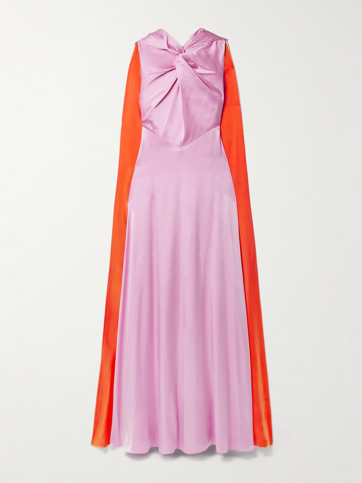 Roksanda Amanita Cape-effect Twist-front Two-tone Silk-satin Gown In Pink