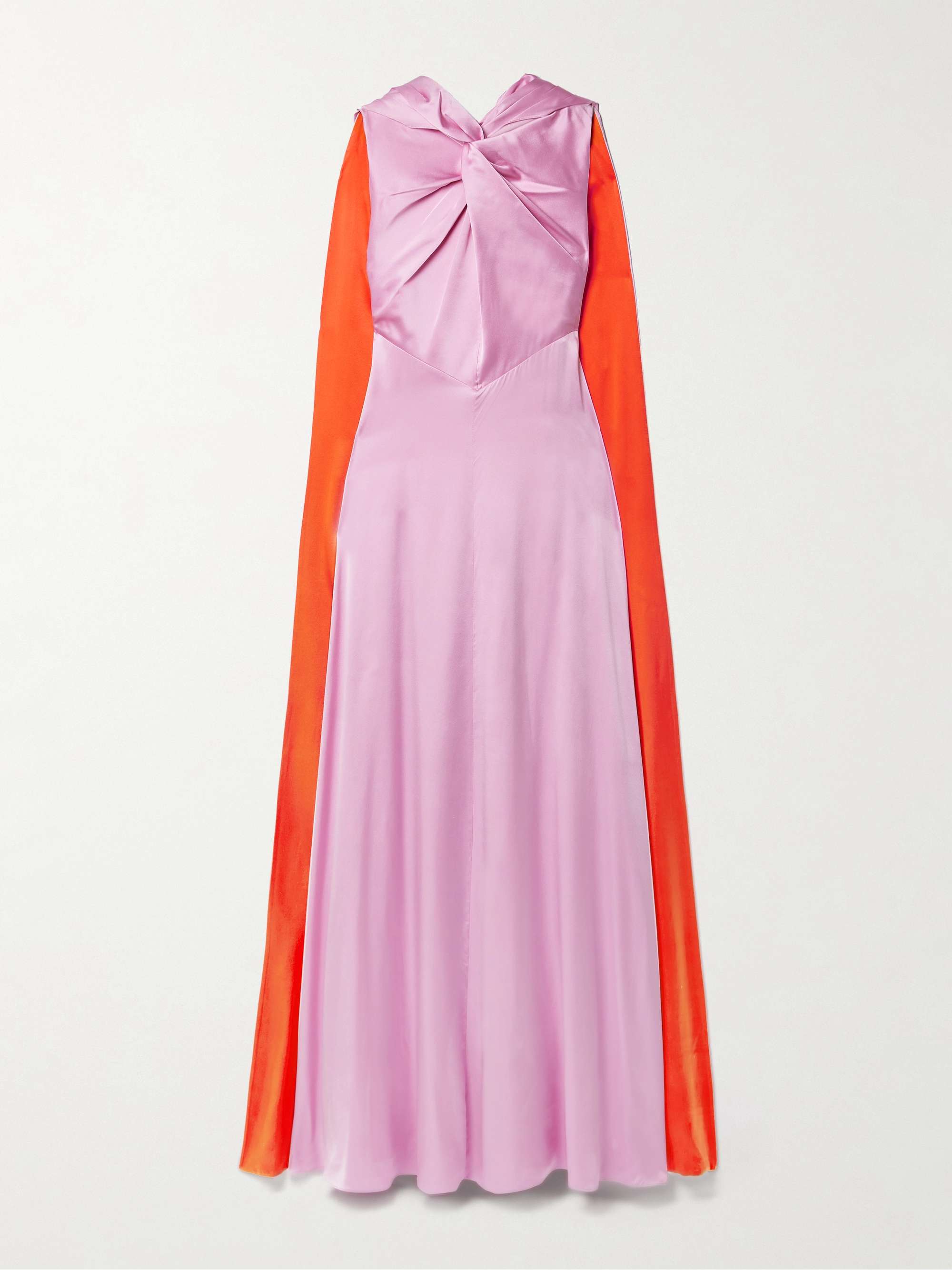 Roksanda Amanita Cape effect Twist Front Two Tone Silk satin Gown Women Baby Pink Dresses Xs