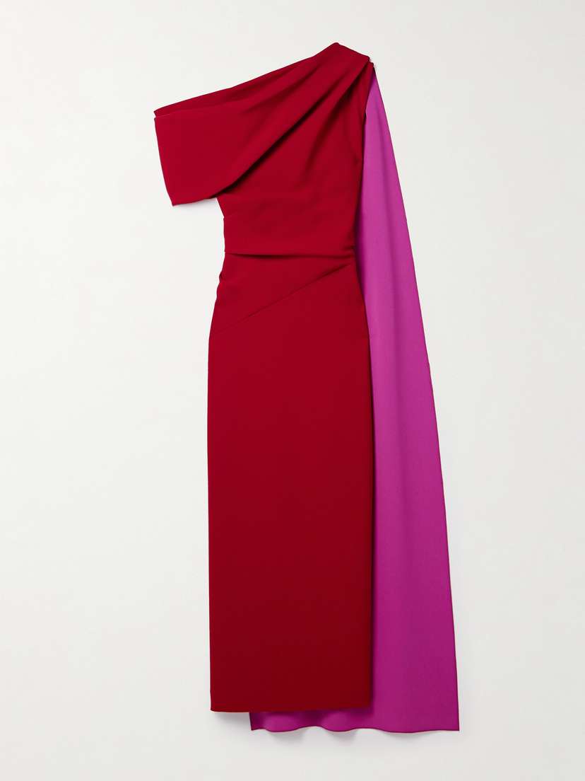 Roksanda Maite One-shoulder Cape-effect Two-tone Cady Maxi Dress - UK 20