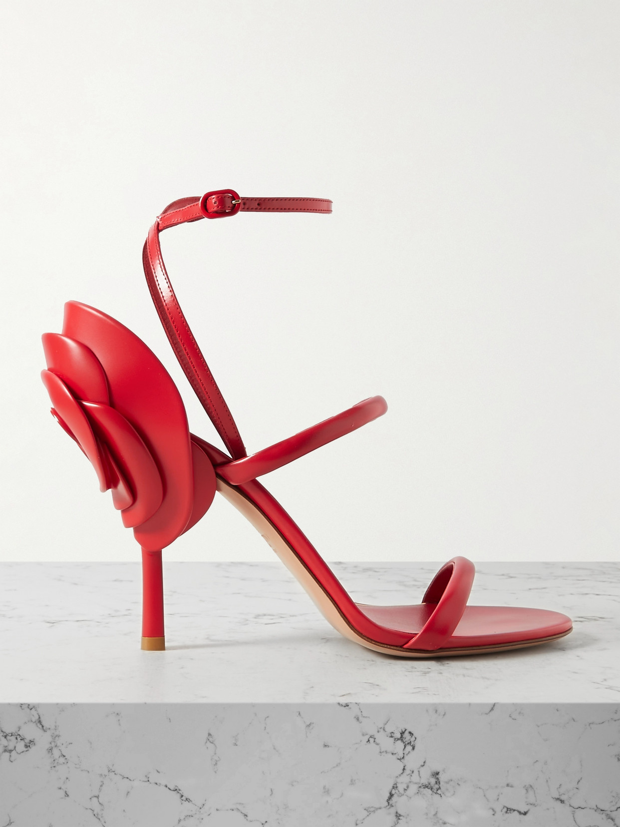 Valentino Garavani 100 Embellished Leather Sandals In Red