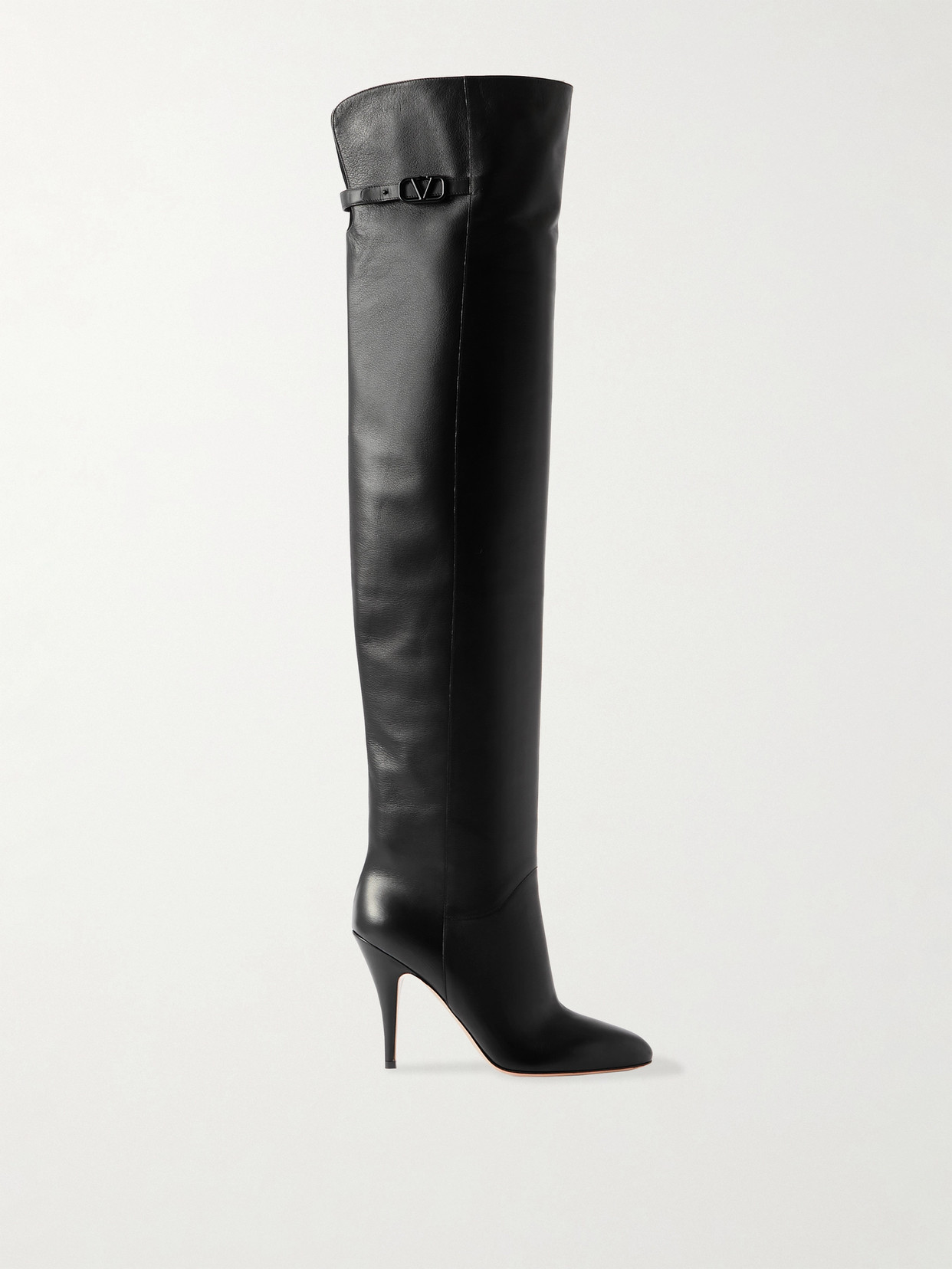 Valentino Garavani Leather Vlogo Over-the-knee Boots 105 In Black