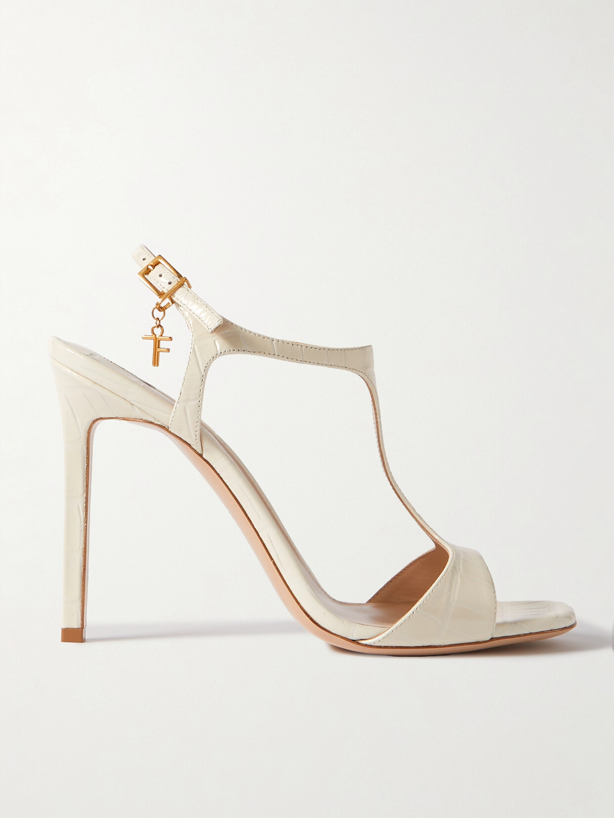 TOM FORD Angelina Logo-embellished Croc-effect Leather Sandals - Cream