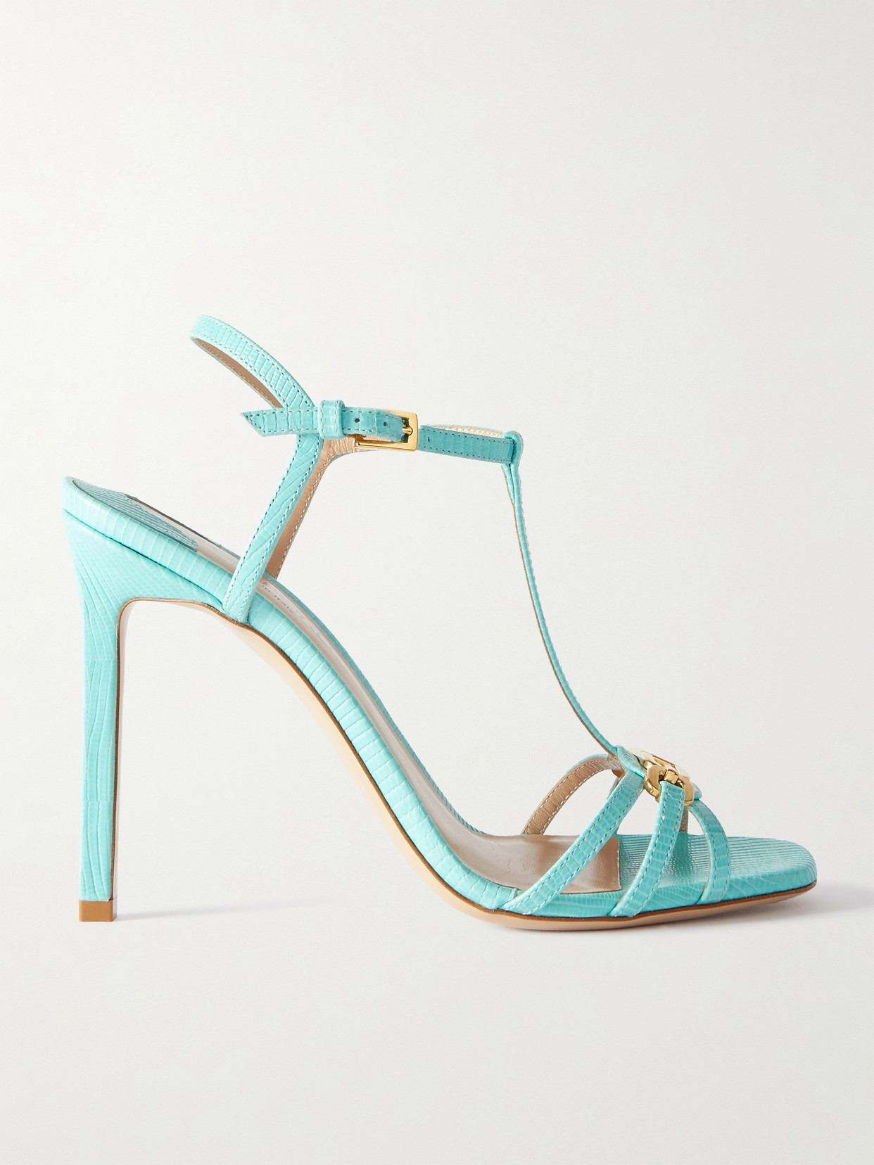 Shop Tom Ford Whitney Embellished Lizard-effect Leather Sandals In Blue