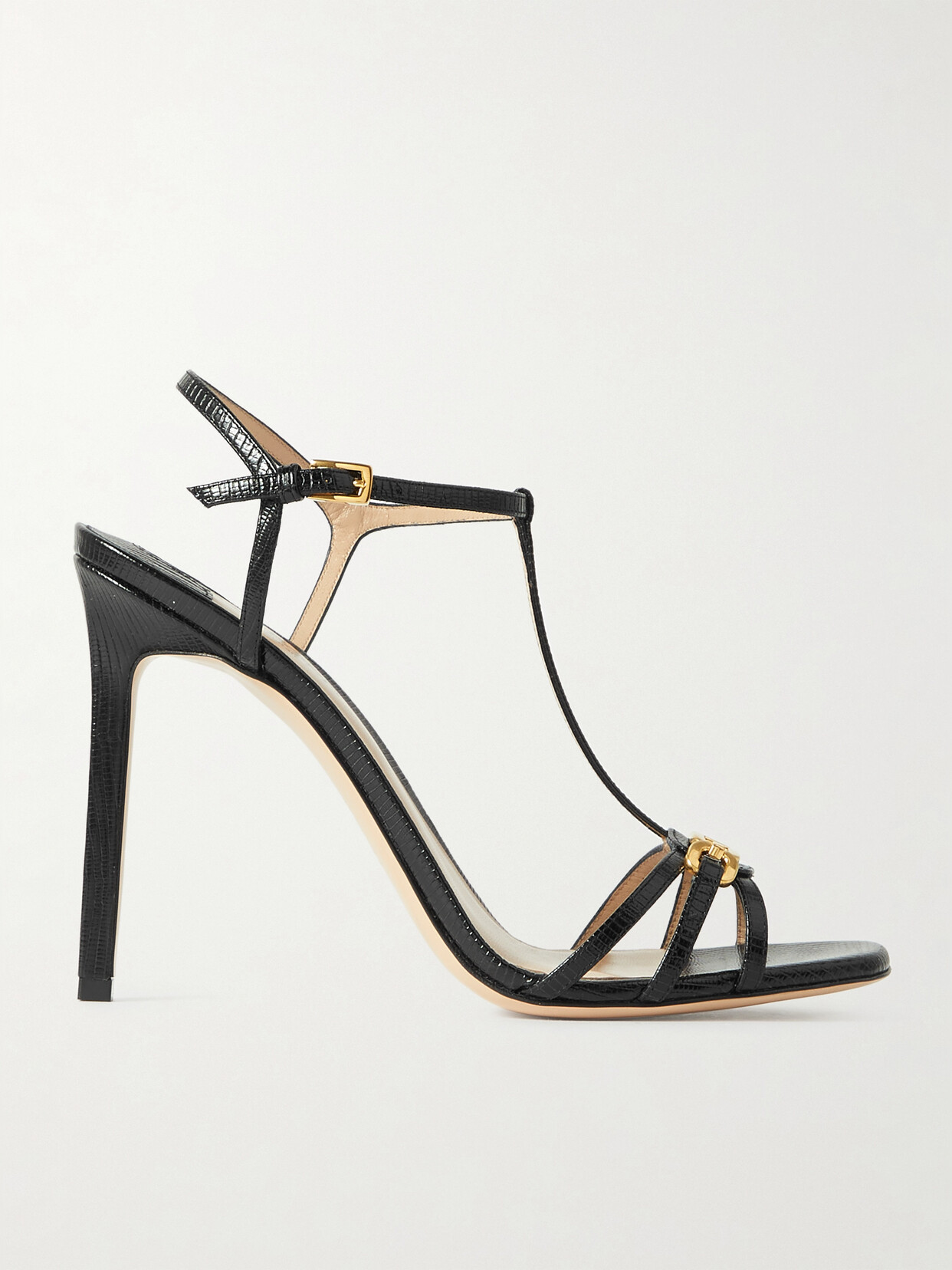 Shop Tom Ford Whitney Embellished Lizard-effect Leather Sandals In Black