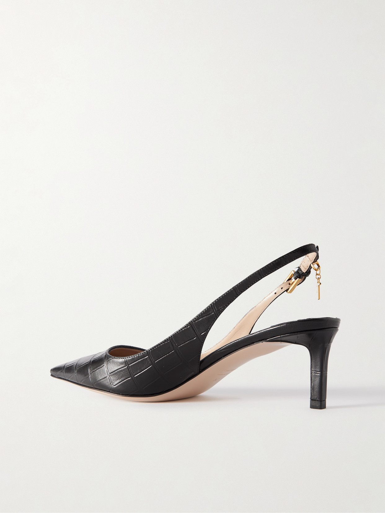 Tom Ford Angelina Logo-embellished Croc-effect Leather Slingback Pumps In Black