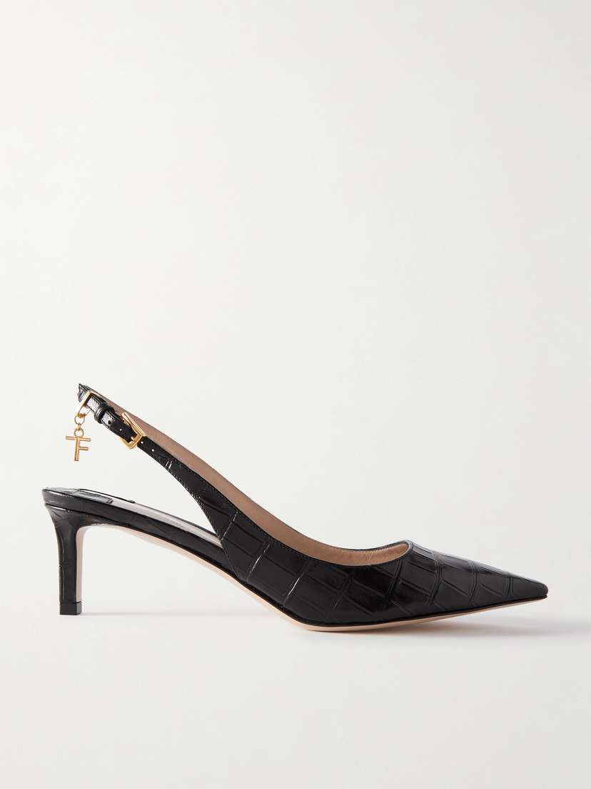 Tom Ford Angelina Logo-embellished Croc-effect Leather Slingback Pumps