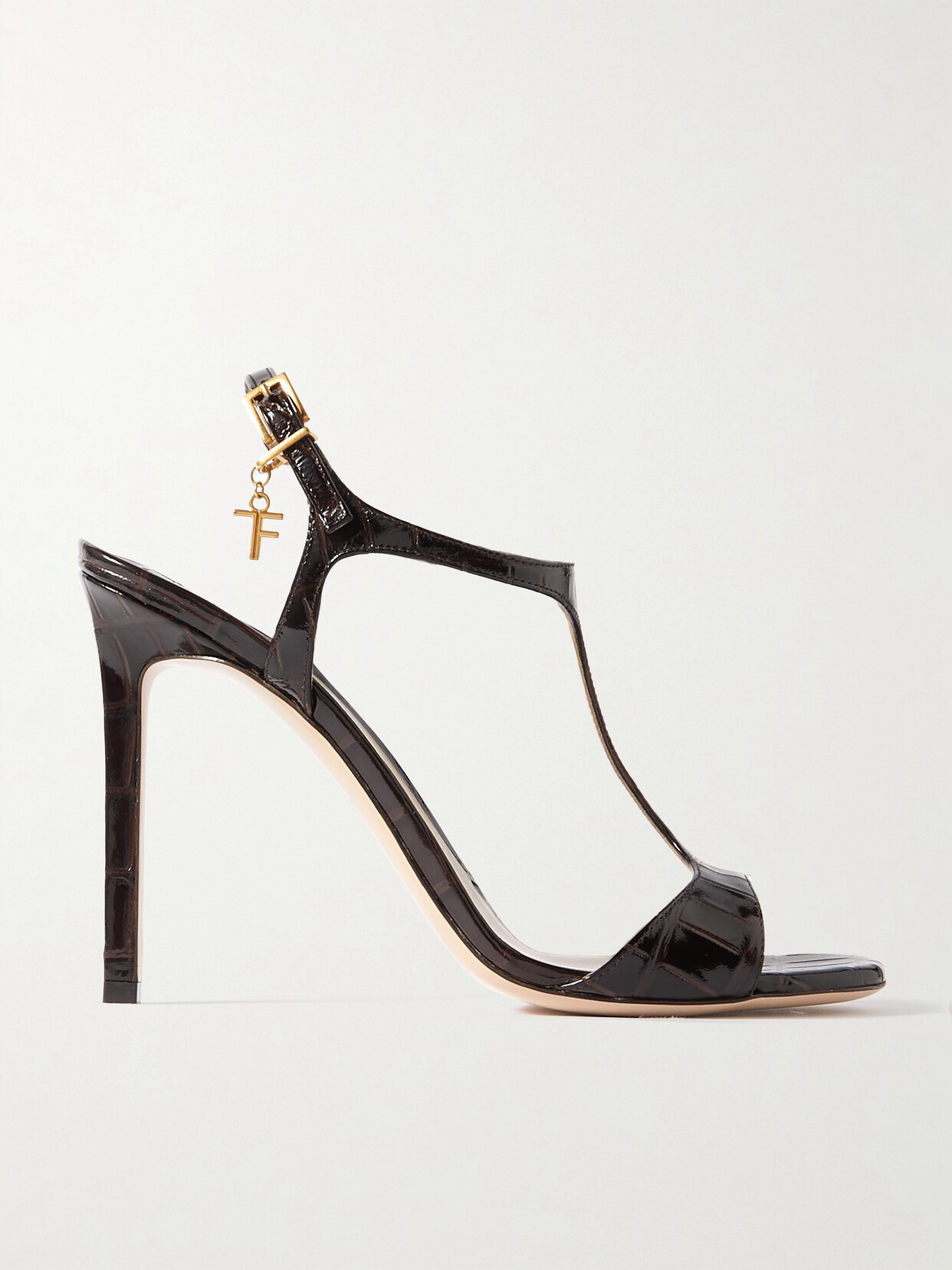 Shop Tom Ford Angelina Logo-embellished Croc-effect Leather Sandals In Brown