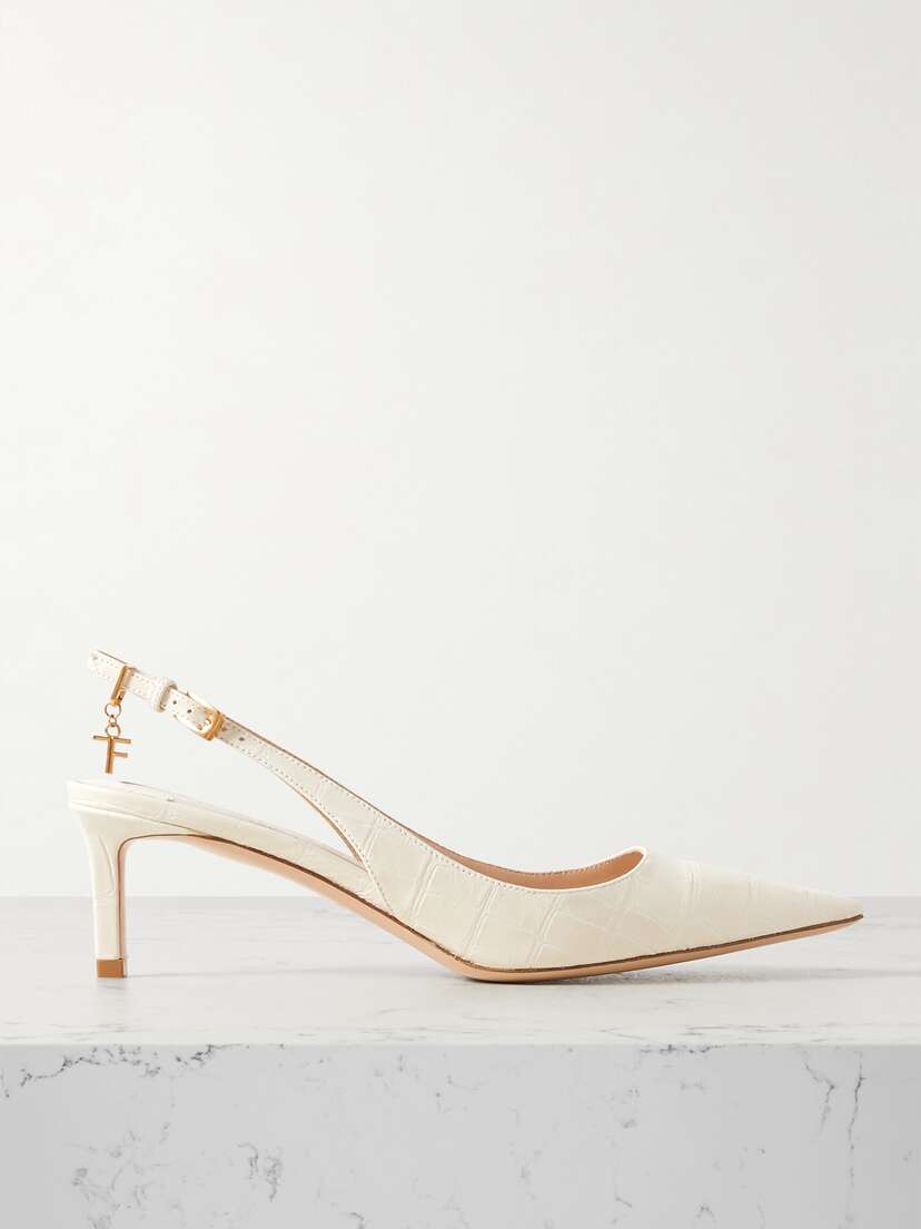 Tom Ford Angelina Logo-embellished Croc-effect Leather Slingback Pumps