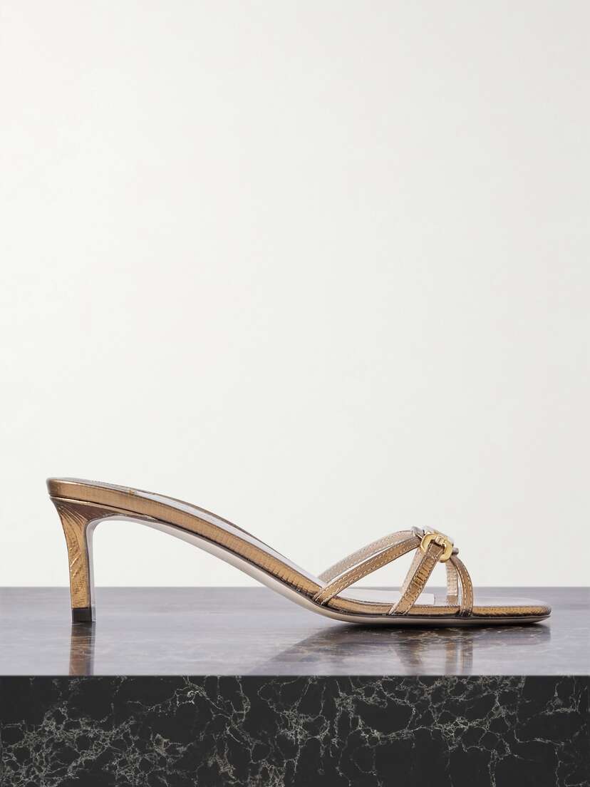 Tom Ford Embellished Lizard-effect Metallic Leather Mules