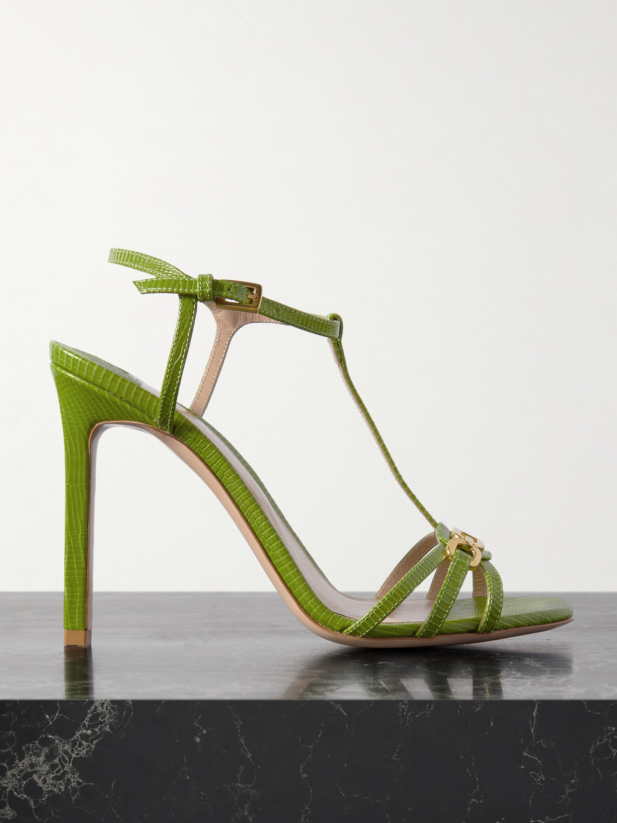 TOM FORD - Whitney Embellished Lizard-effect Leather Sandals - Green