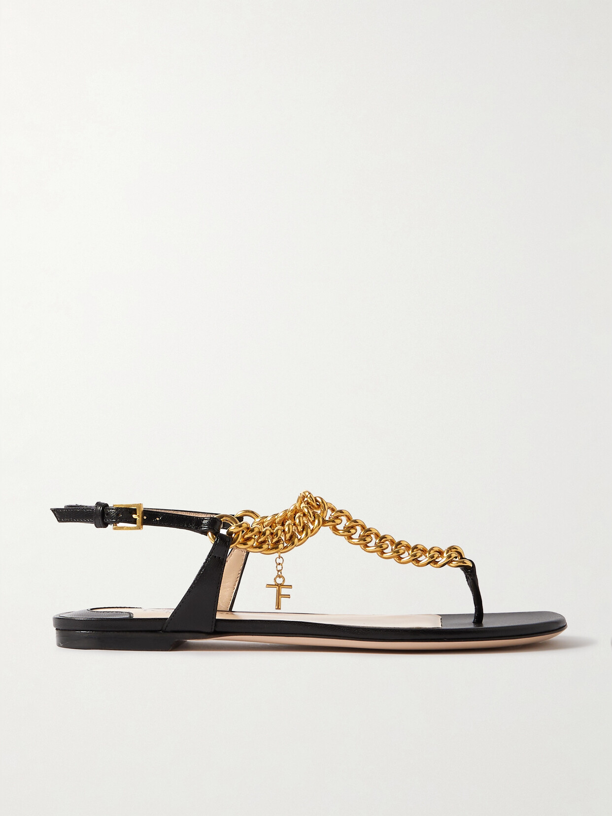 Tom Ford Zenith Chain-embellished Leather Slingback Sandals In Black