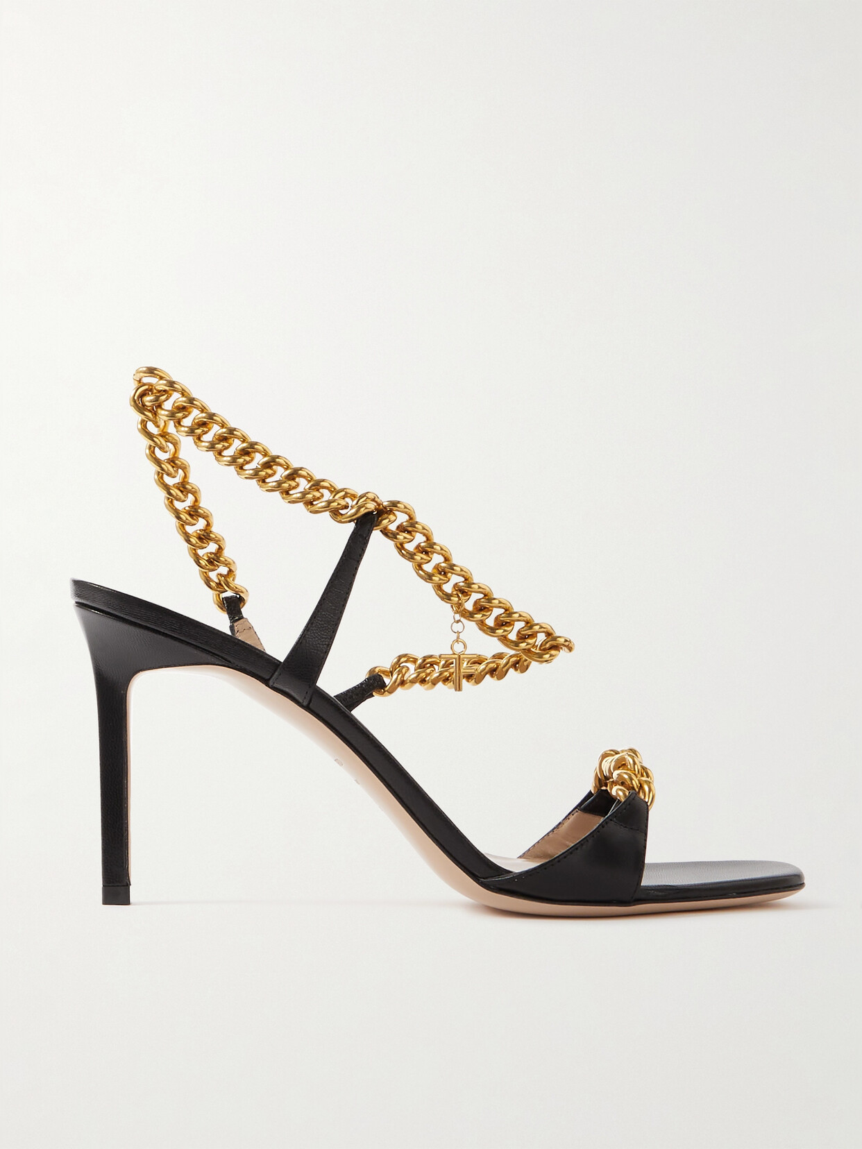 Shop Tom Ford Zenith Chain-embellished Leather Slingback Sandals In Black