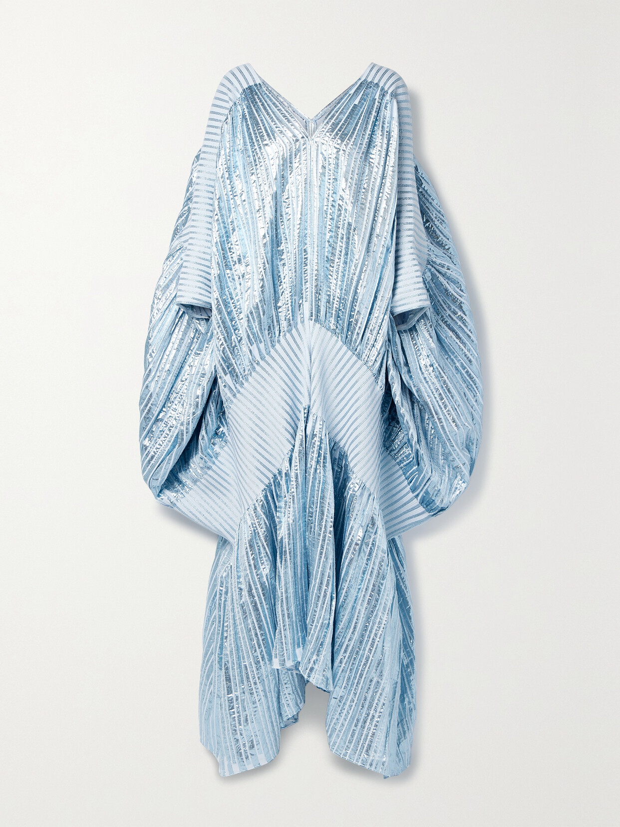 Dima Ayad Striped Metallic Voile And Stretch-knit Kaftan In Blue