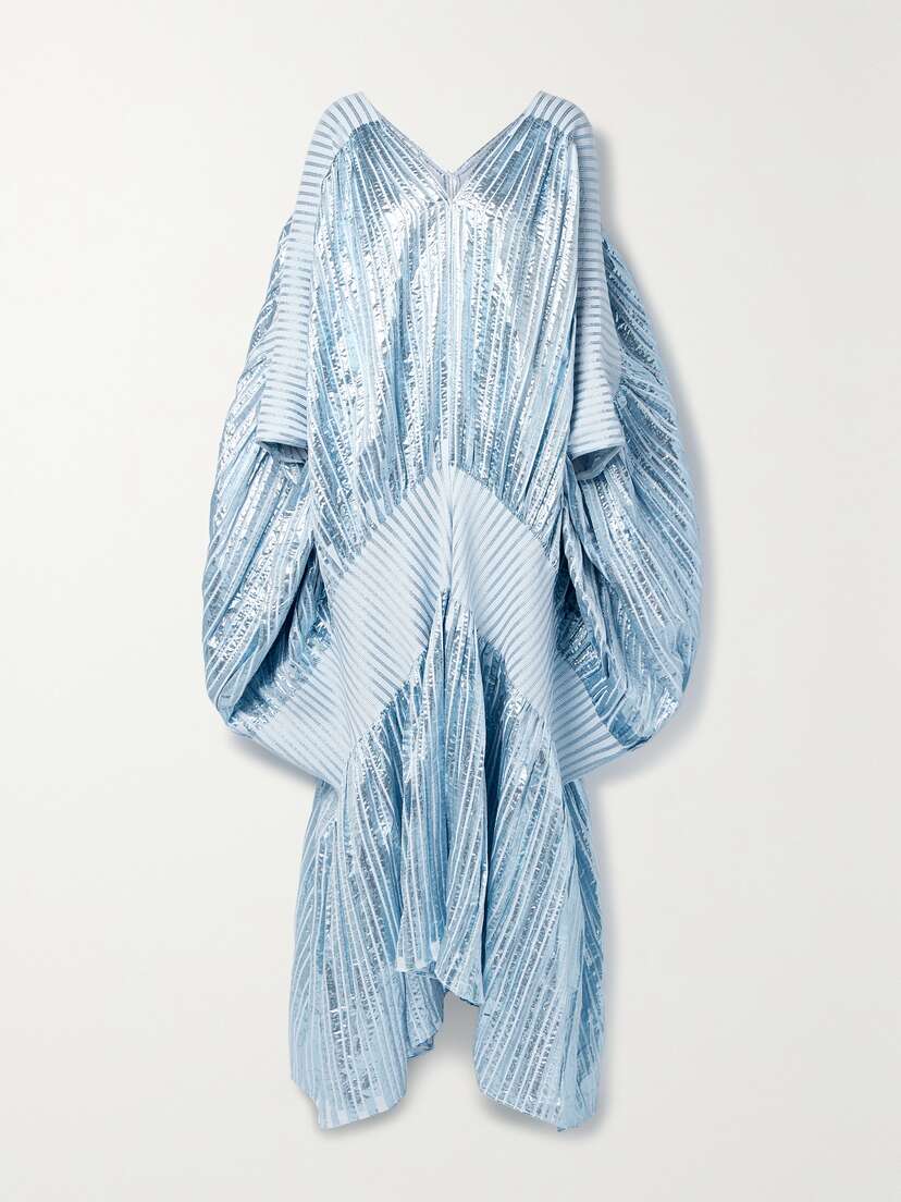 Dima Ayad Striped Metallic Voile And Stretch-knit Kaftan
