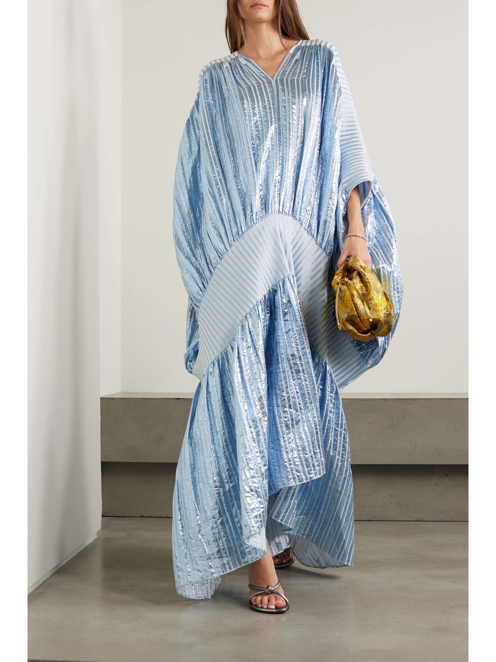 DIMA AYAD Striped metallic voile and stretch-knit kaftan | NET-A-PORTER