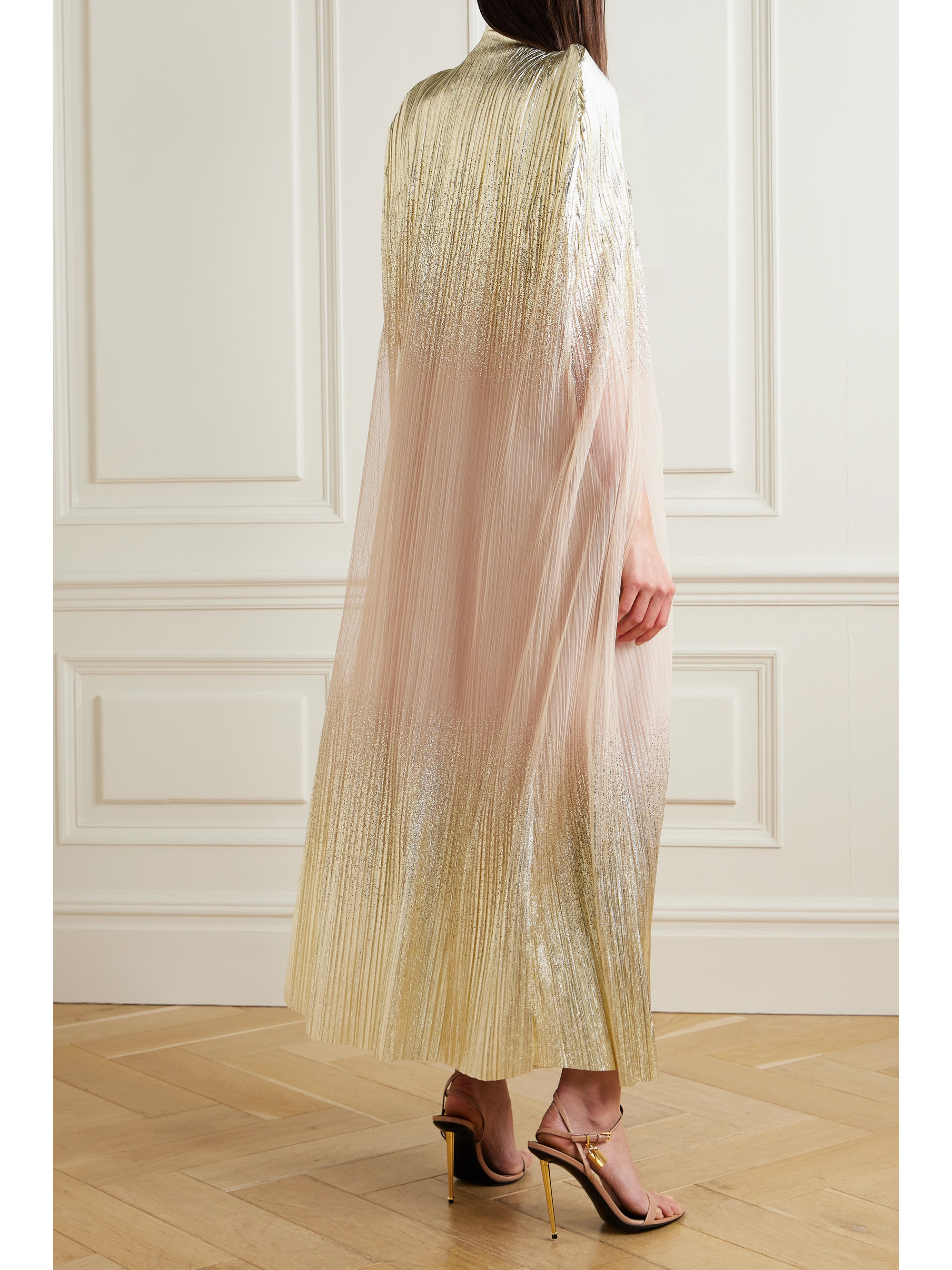 Dima Ayad Metallic plissé-tulle gown and cape set thumbnail