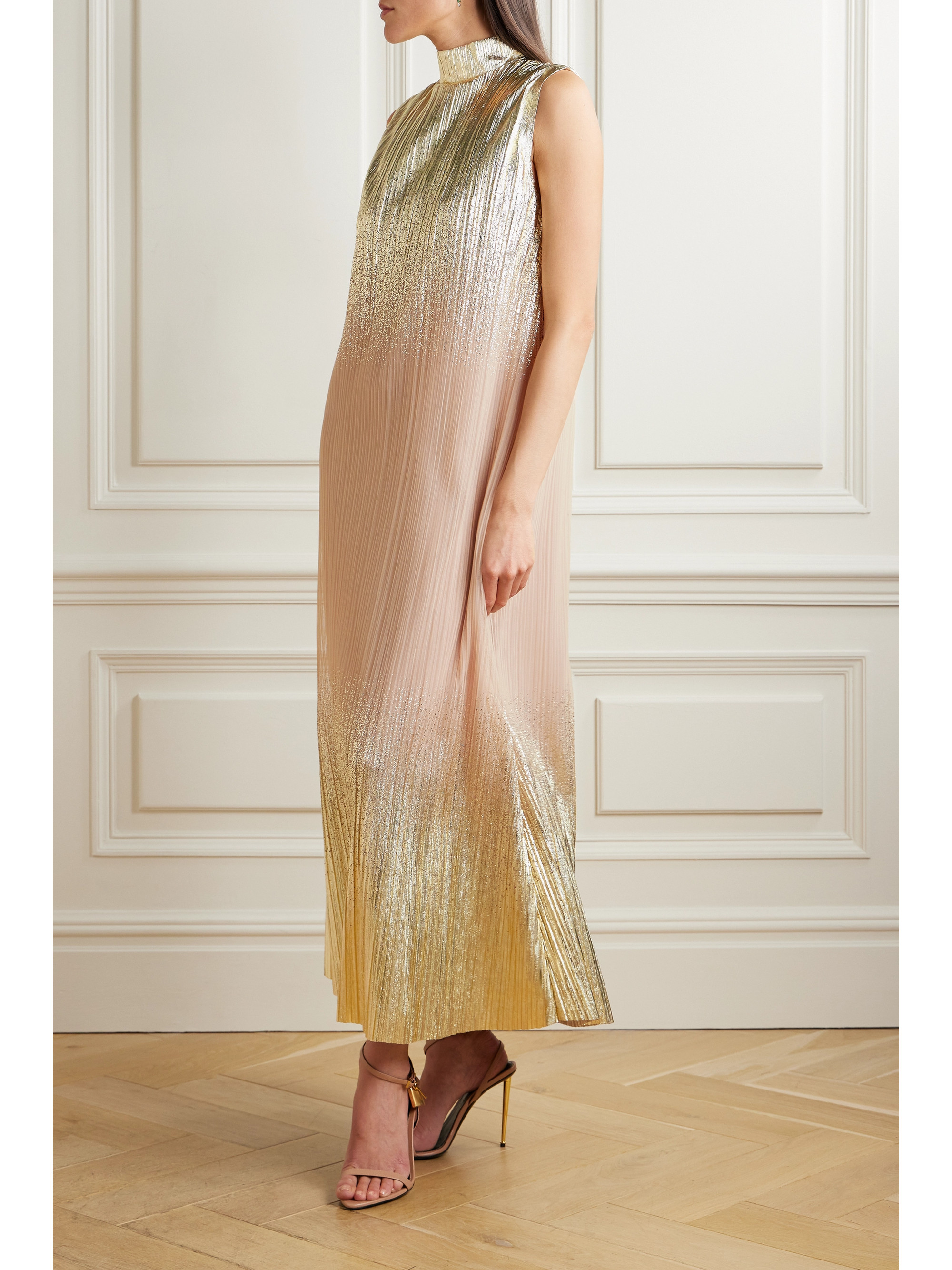 Dima Ayad Metallic plissé-tulle gown and cape set thumbnail