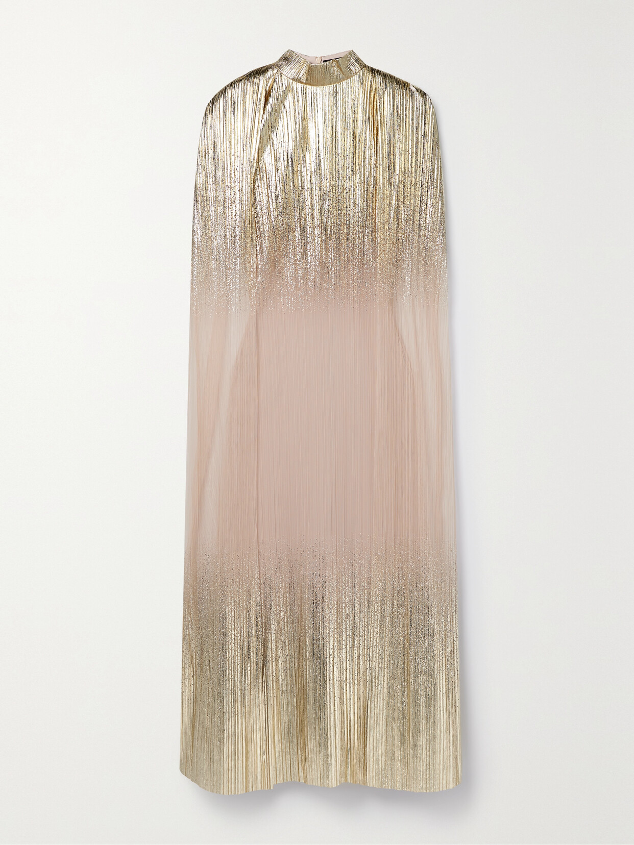 Dima Ayad - Metallic Plissé-tulle Gown And Cape Set - Neutrals