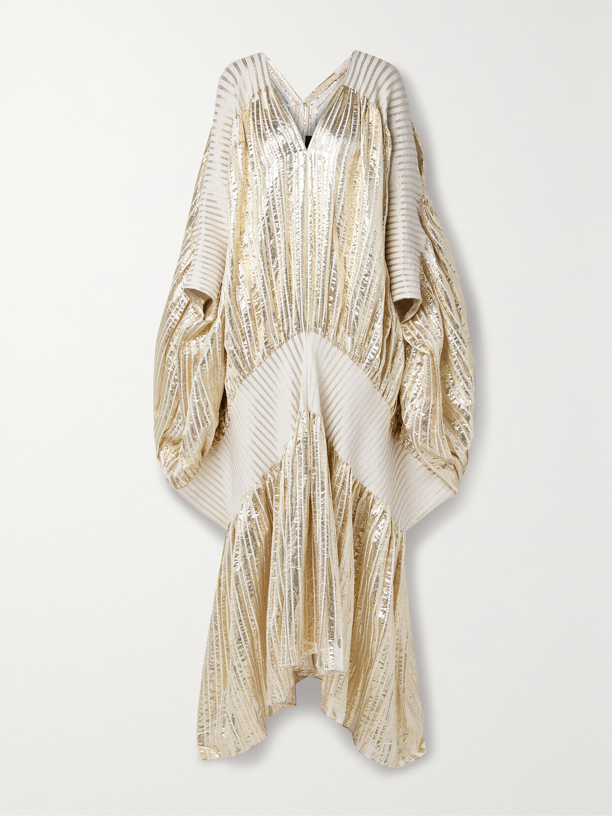 Dima Ayad - Striped Metallic Voile And Stretch-knit Kaftan - Gold