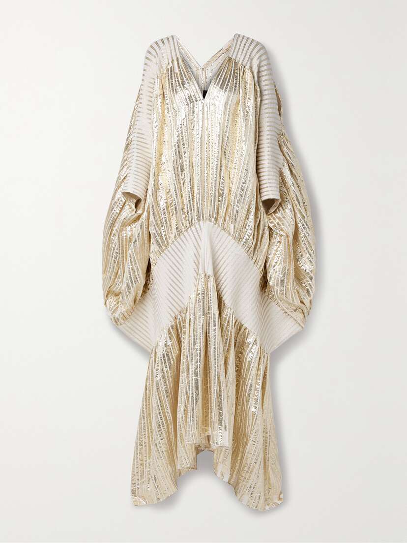 Dima Ayad Striped Metallic Voile And Stretch-knit Kaftan