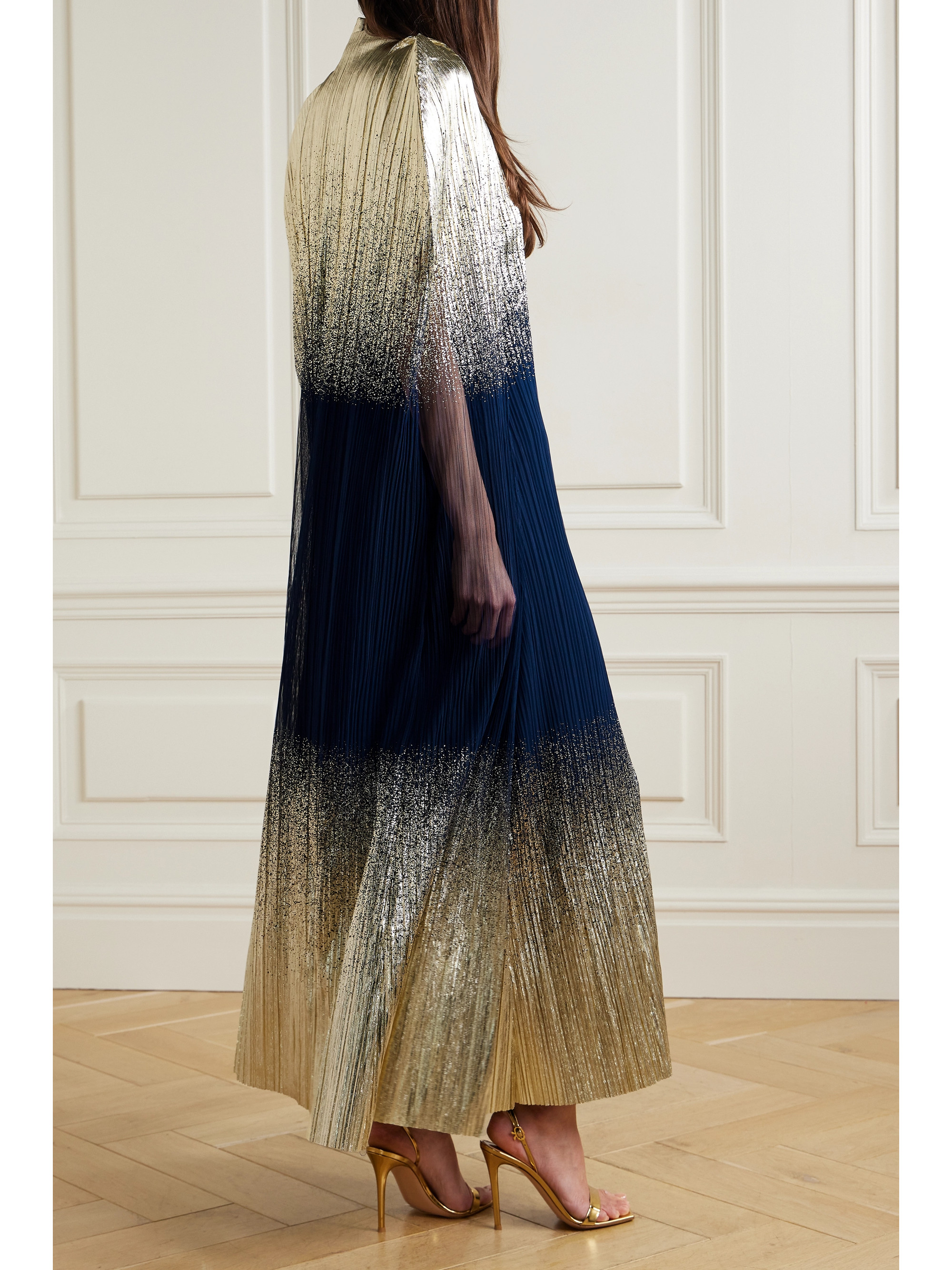 Dima Ayad Metallic plissé-tulle gown and cape set thumbnail