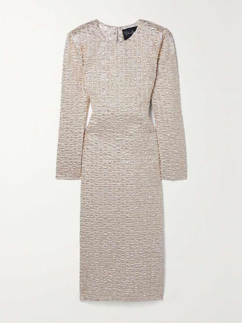 Dima Ayad Metallic Popcorn Midi Dress