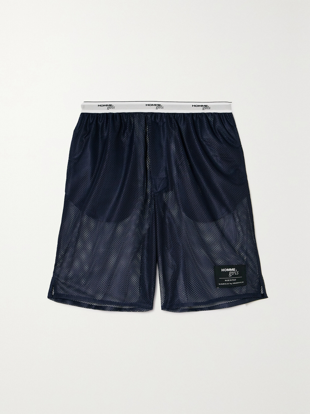 Hommegirls - Jacquard-trimmed Mesh Shorts - Blue