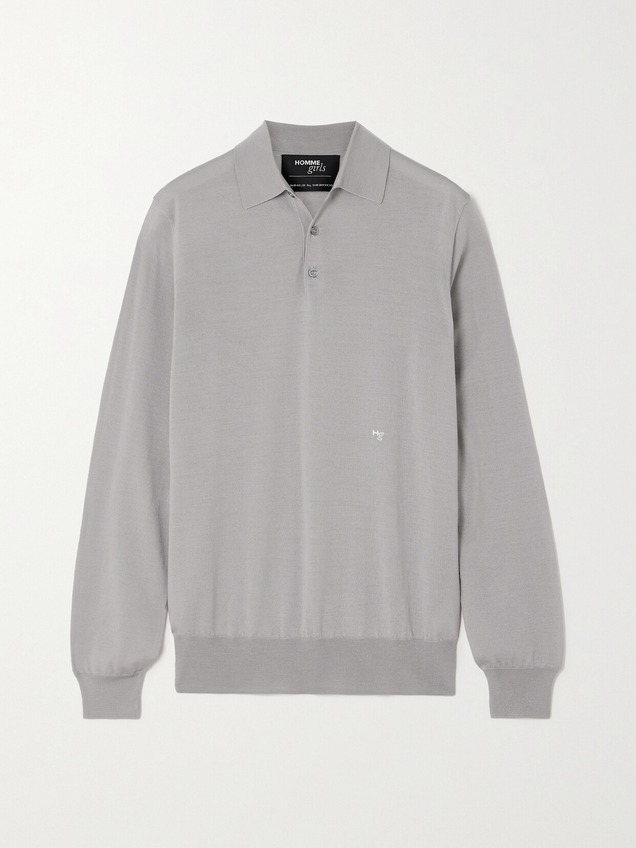 Hommegirls Embroidered Merino Wool Polo Shirt In Grey