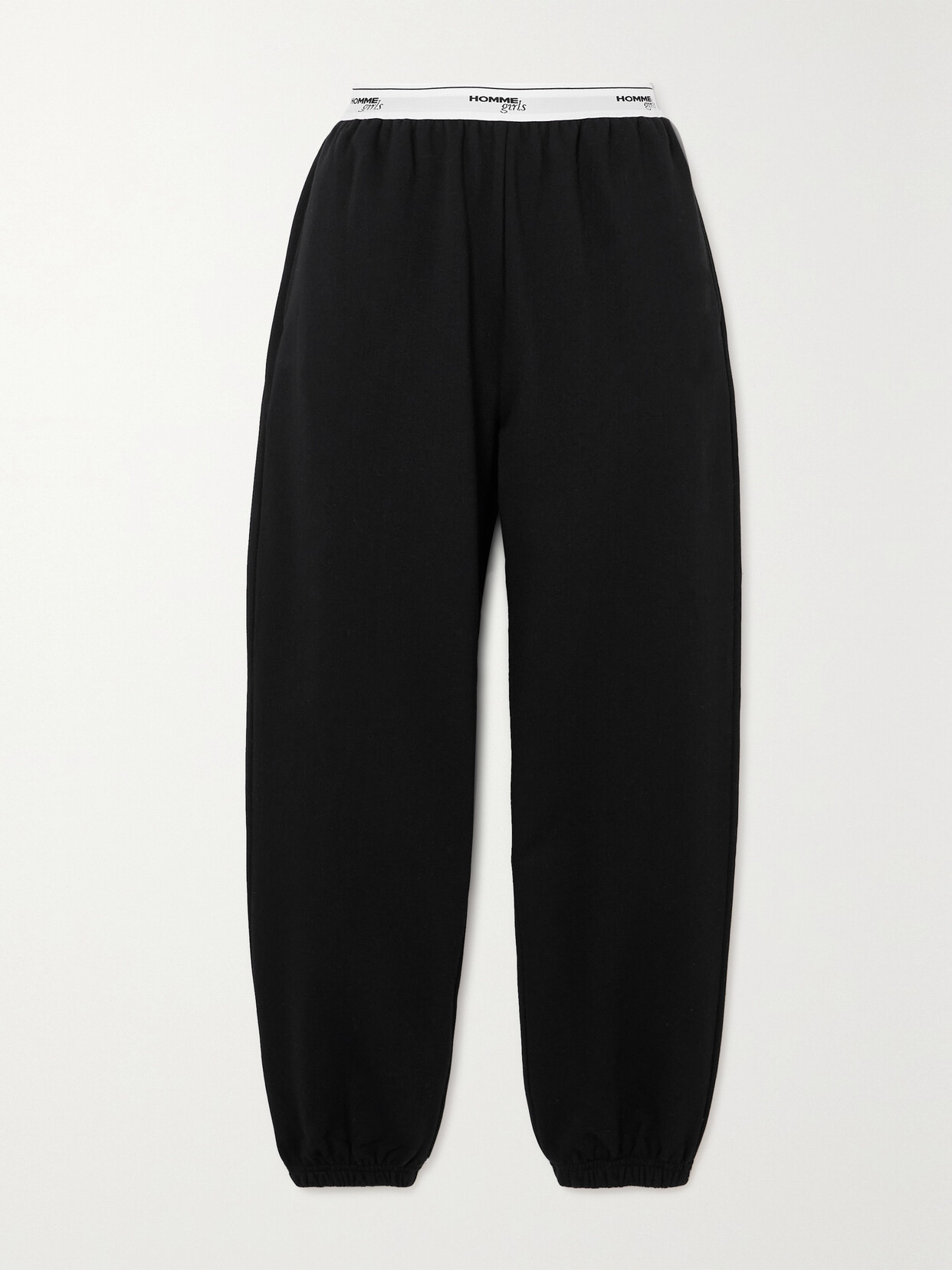 Hommegirls Cropped Jacquard-trimmed Cotton-jersey Track Pants In Black