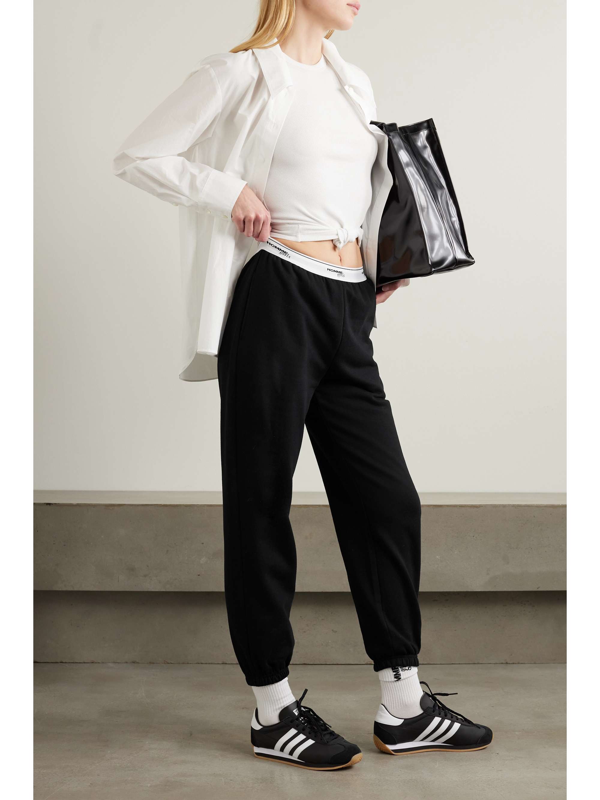 HOMMEGIRLS Cropped jacquard-trimmed cotton-jersey track pants