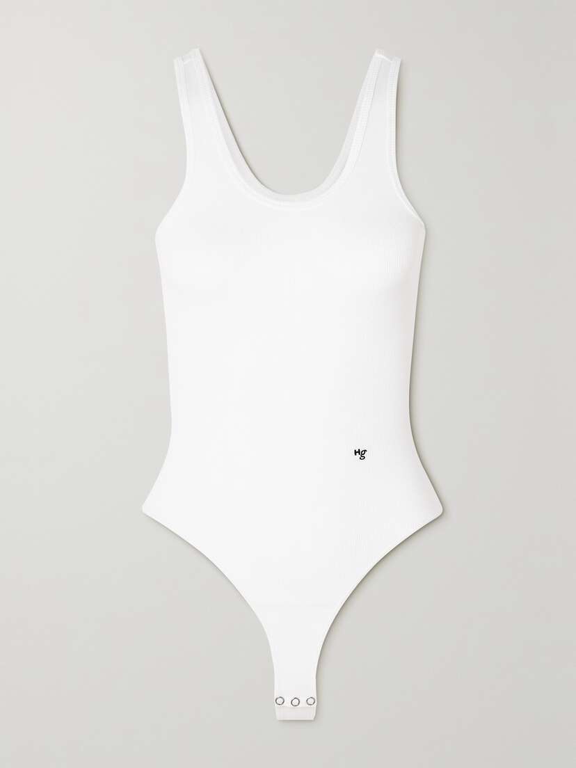 Hommegirls Embroidered Ribbed Stretch-cotton Jersey Bodysuit