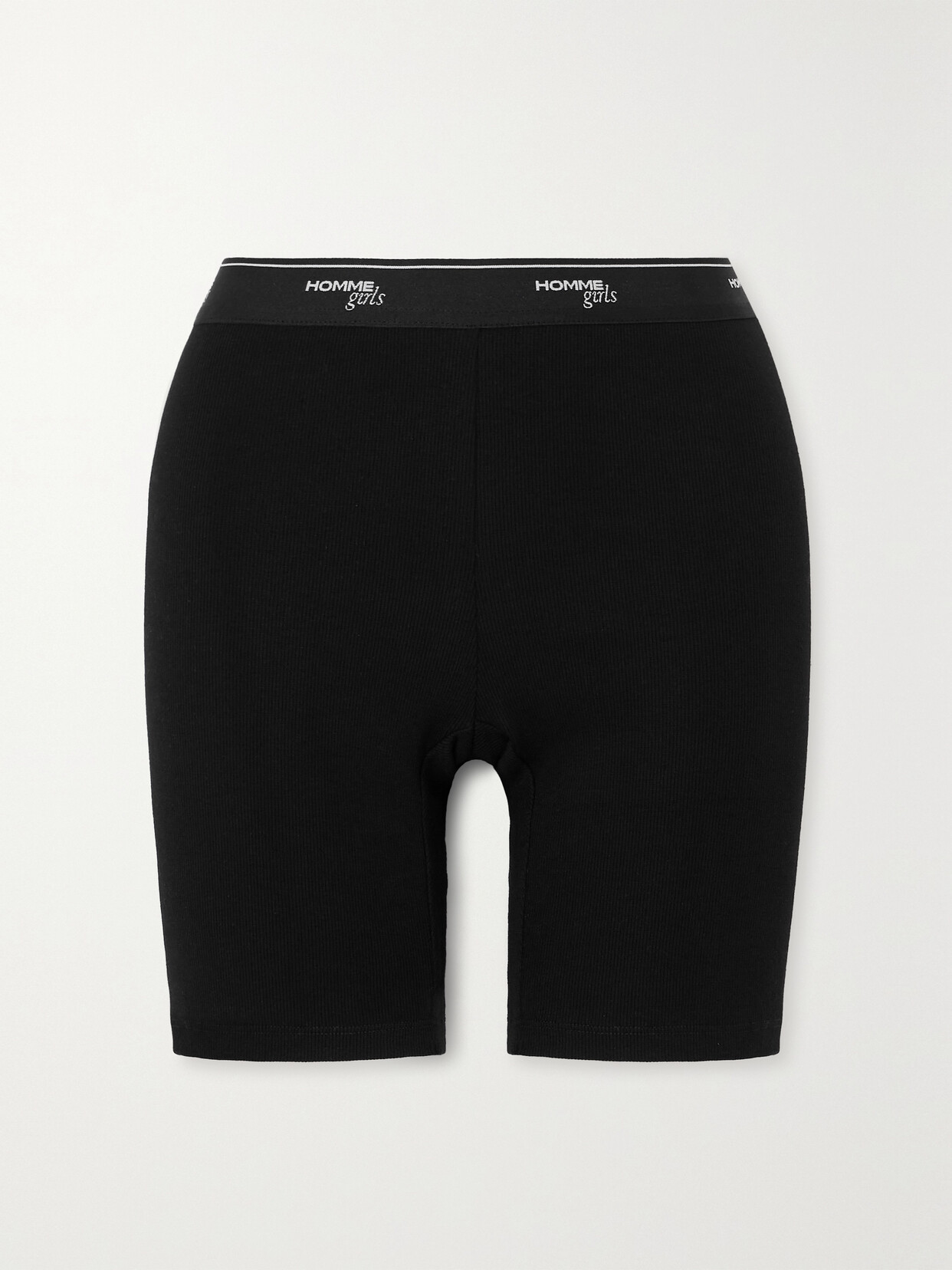 Hommegirls - Jacquard-trimmed Ribbed Stretch-cotton Jersey Shorts - Black