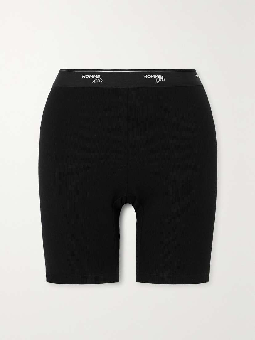 Hommegirls Jacquard-trimmed Ribbed Stretch-cotton Jersey Shorts