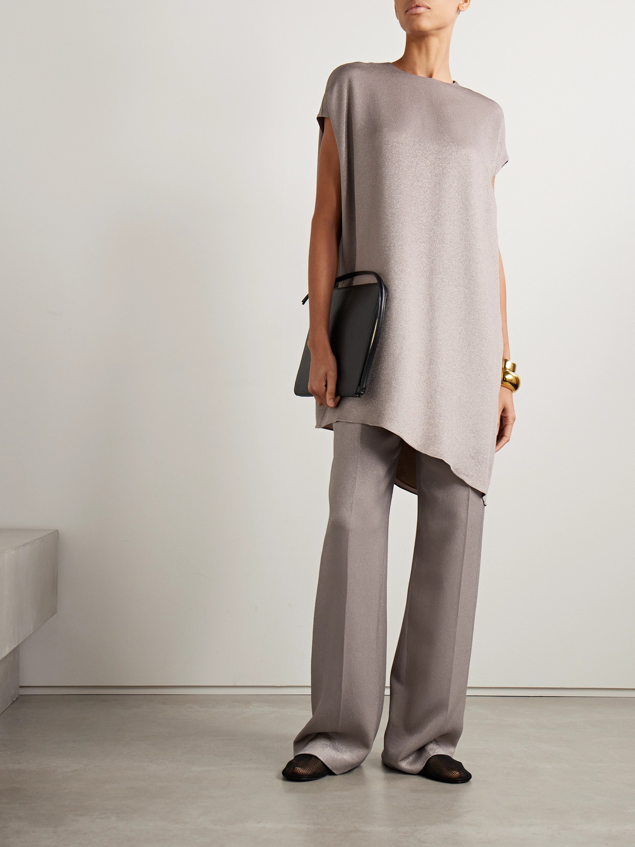 Fforme Angee Asymmetric Metallic Cloqué Mimi Dress In Neutrals