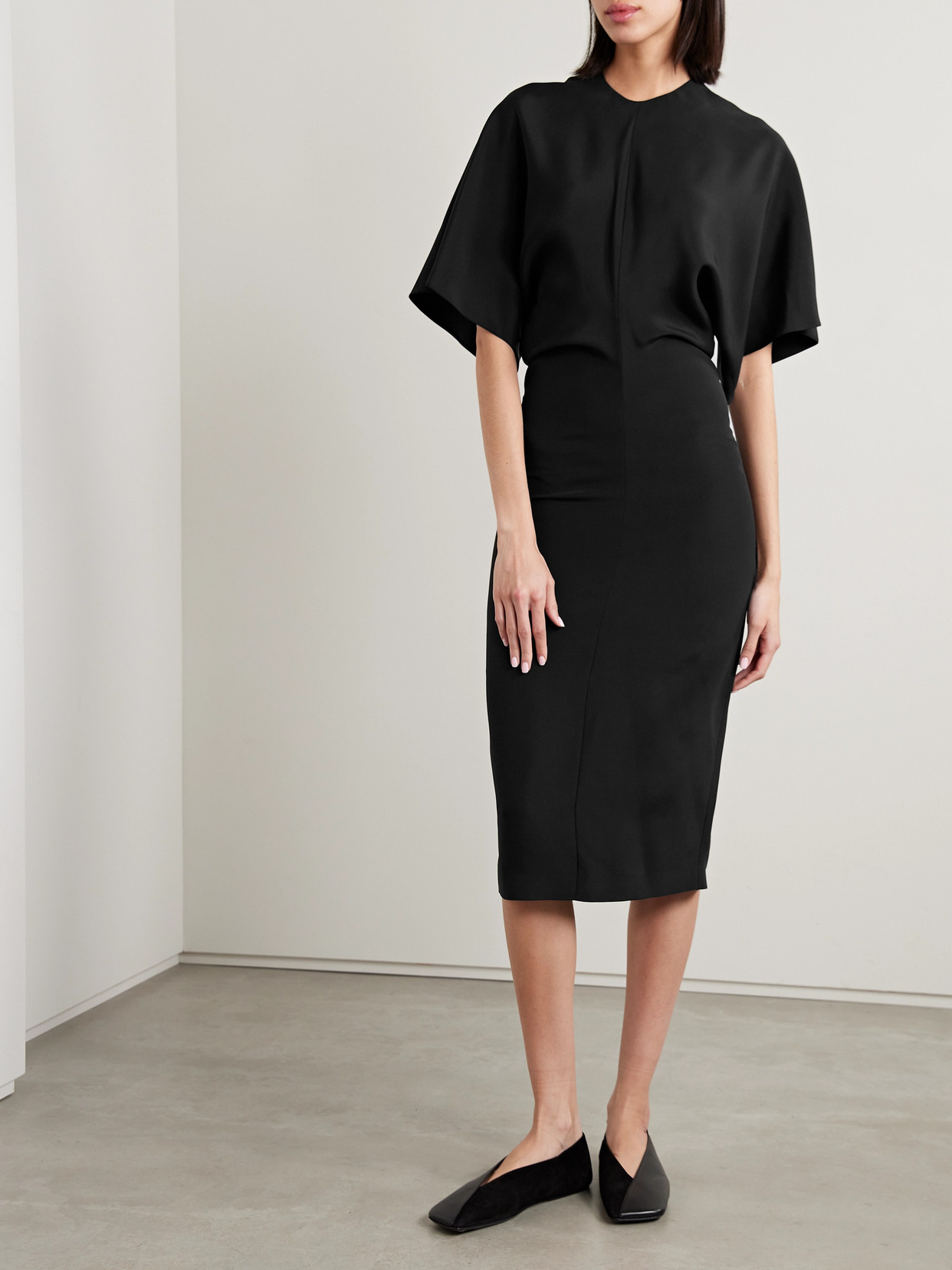 Fforme Ekani Silk Midi Dress In Black