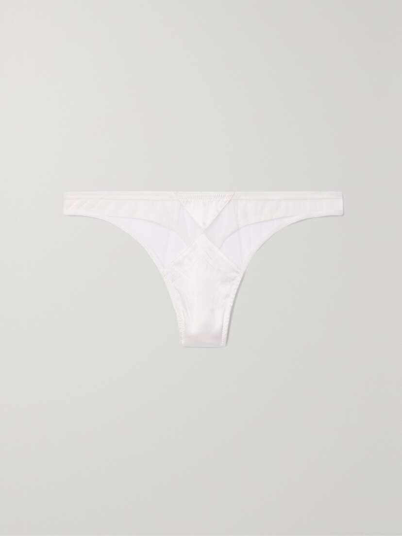 Fleur du Mal + Net Sustain Silk-blend Satin And Tulle Thong