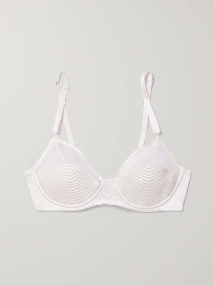 Fleur du Mal + Net Sustain Bebe Tulle-trimmed Quilted Silk-blend Satin Underwired Bra