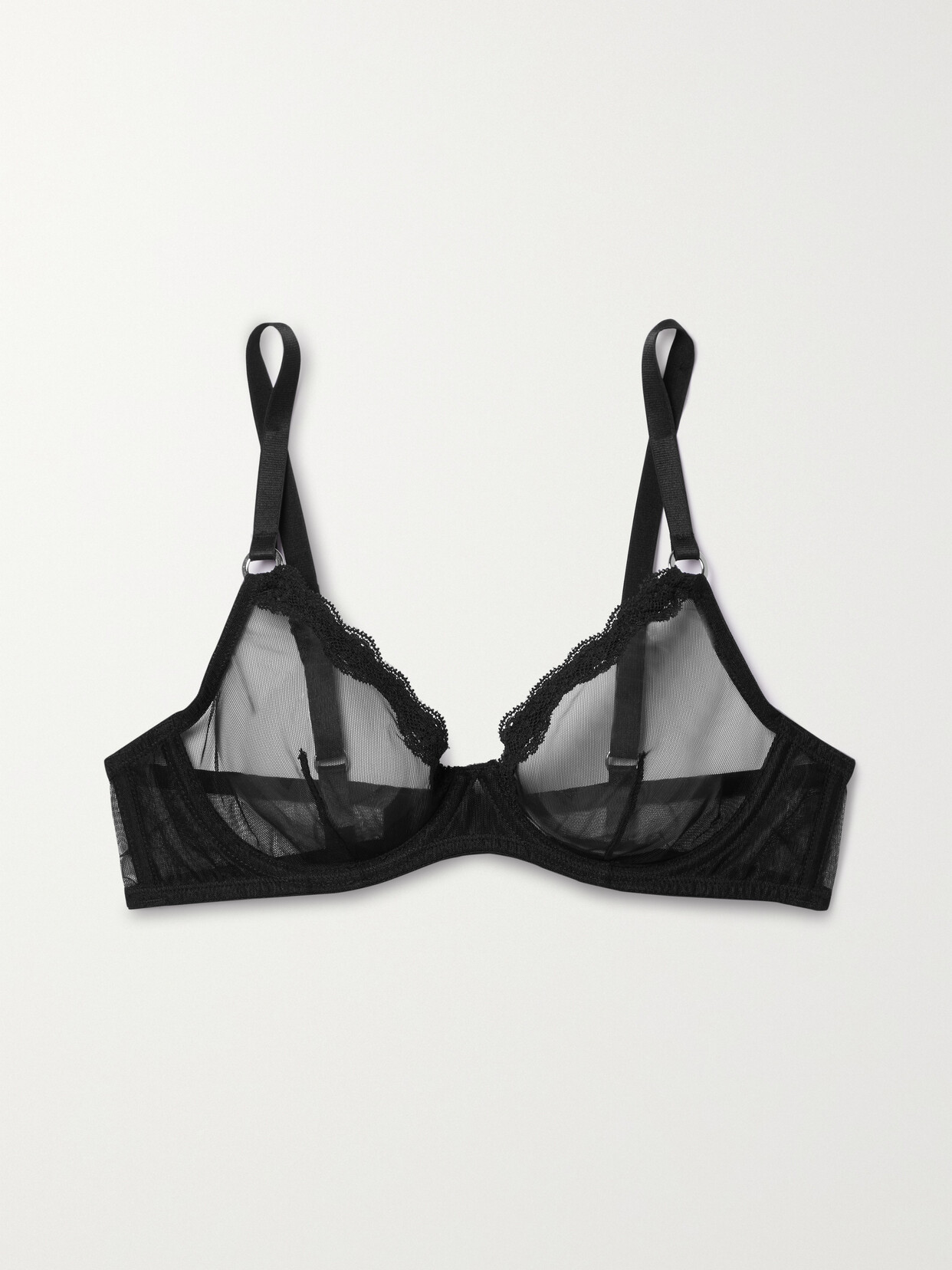 Fleur du Mal - Lace-trimmed Tulle Underwired Soft-cup Bra - Black