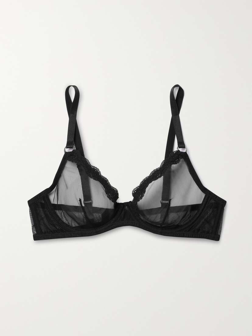 Fleur du Mal Lace-trimmed Tulle Underwired Soft-cup Bra