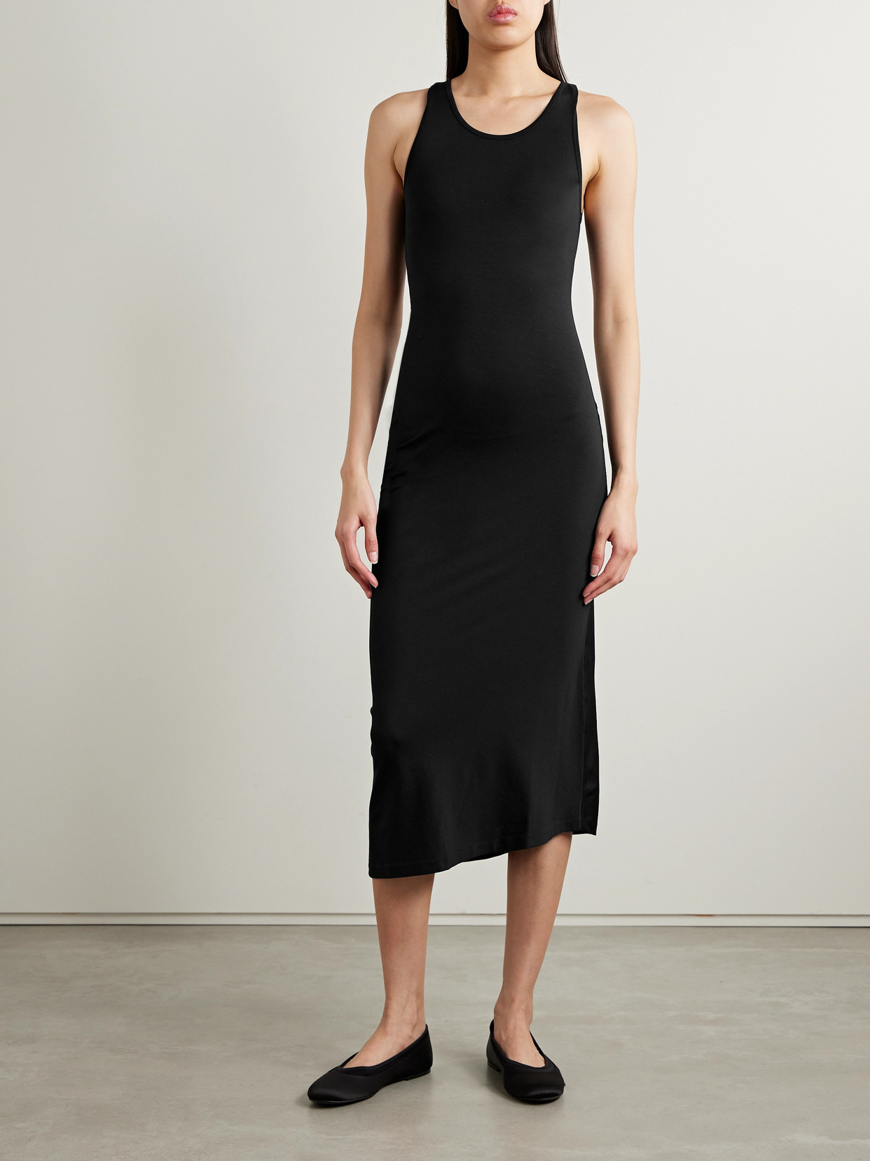 Shop Fforme Reva Stretch-silk Midi Dress In Black