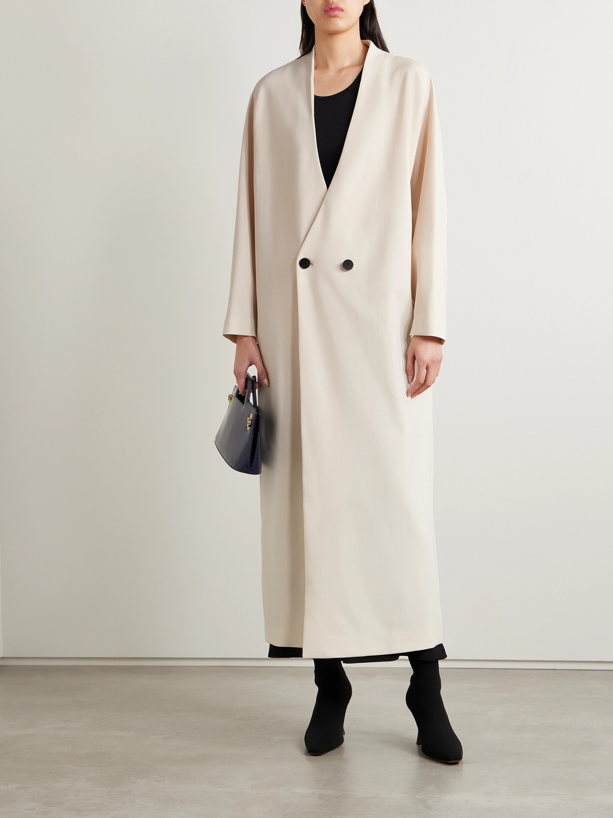 Shop Fforme Alva Oversized Double-breasted Wool-blend Crepe Coat In Neutrals