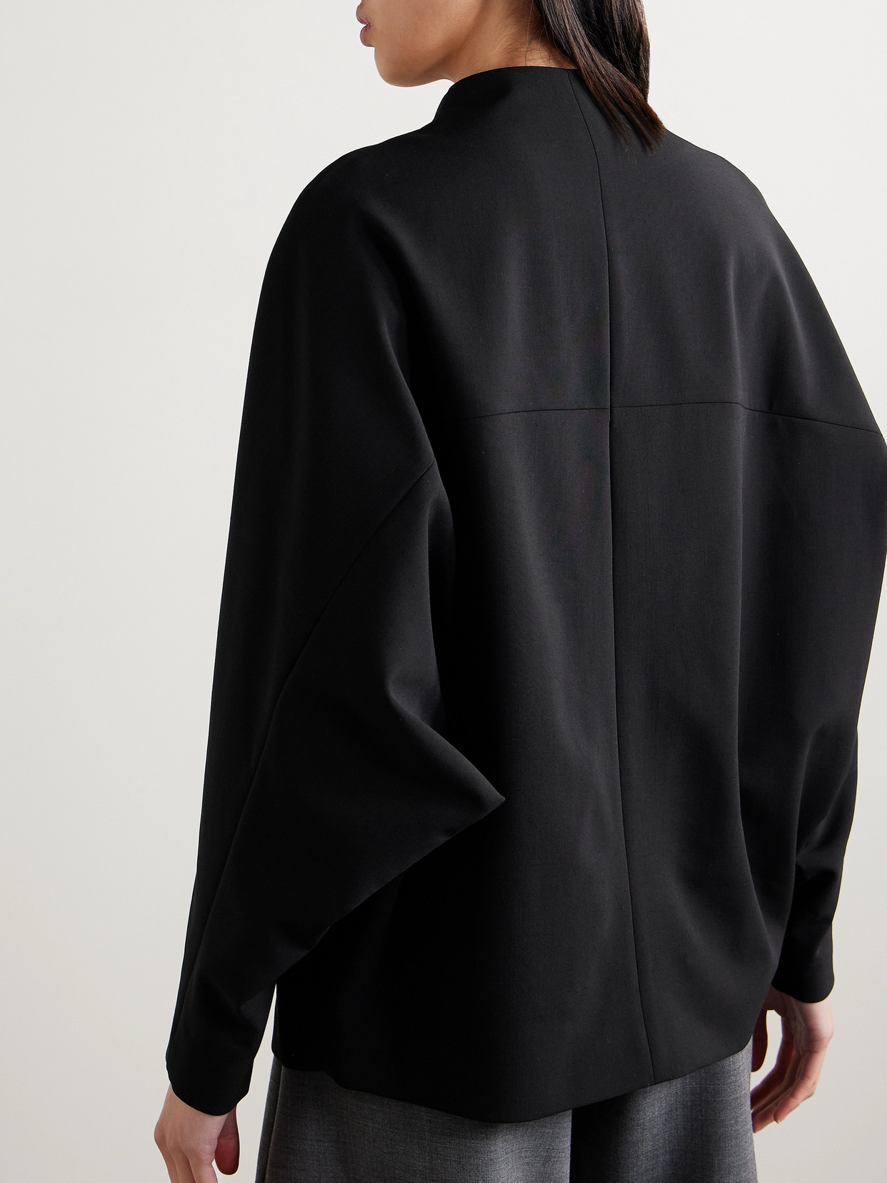 Fforme Velma Double-breasted Wool-blend Crepe Blazer In Black