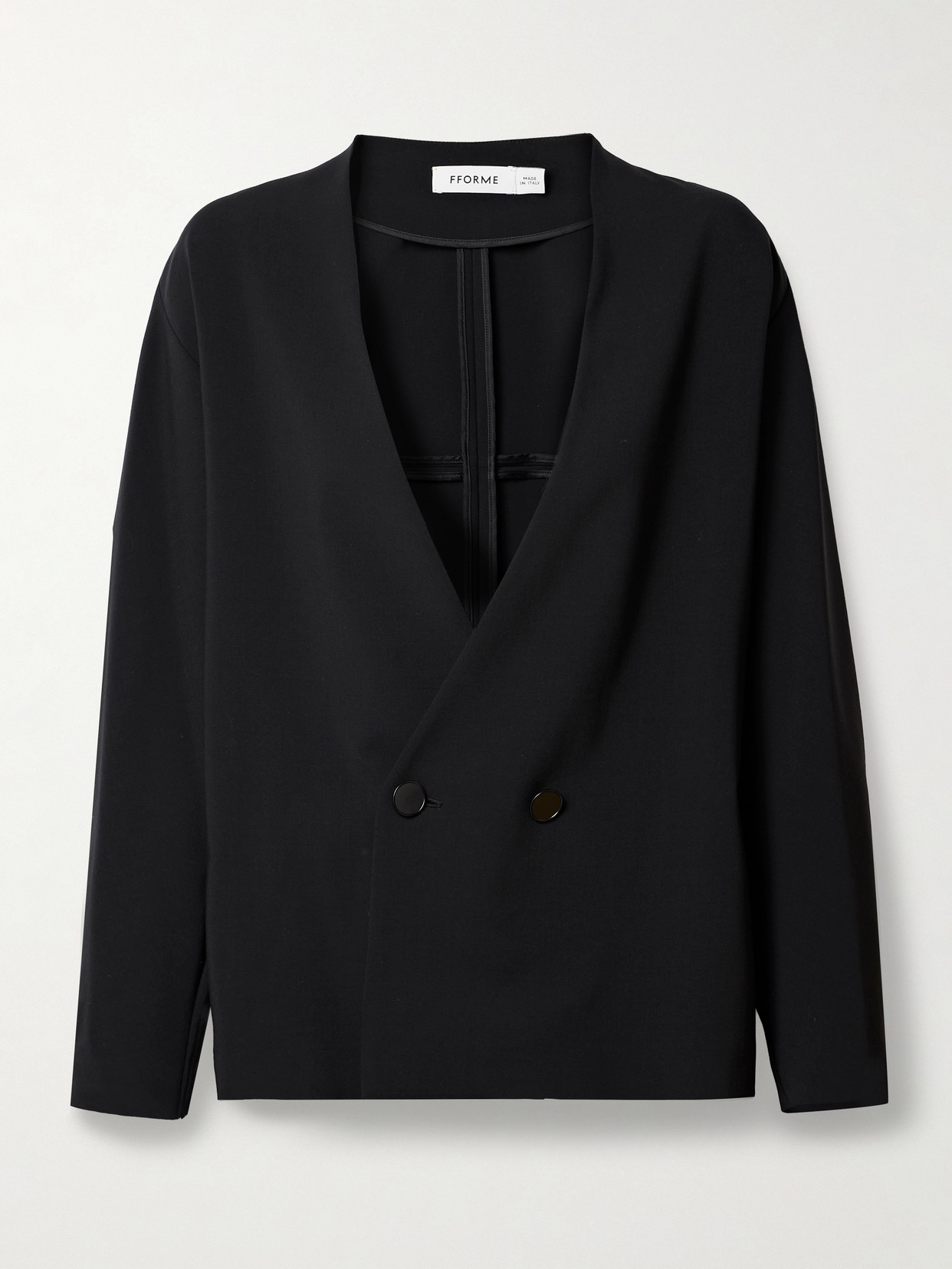 Fforme Velma Double-breasted Wool-blend Crepe Blazer In Black