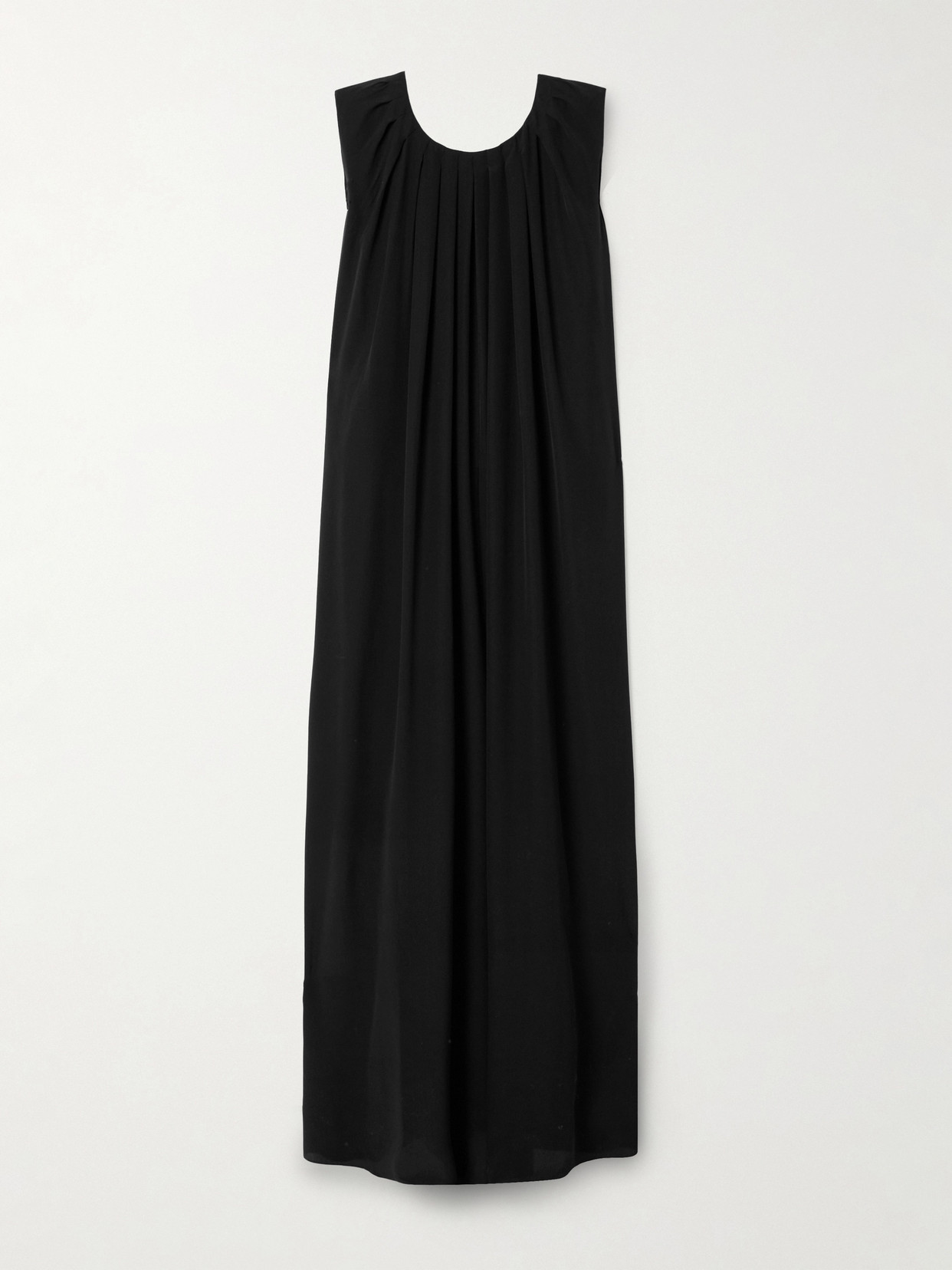 Fforme Moon Pleated Silk Crepe De Chine Maxi Dress In Black