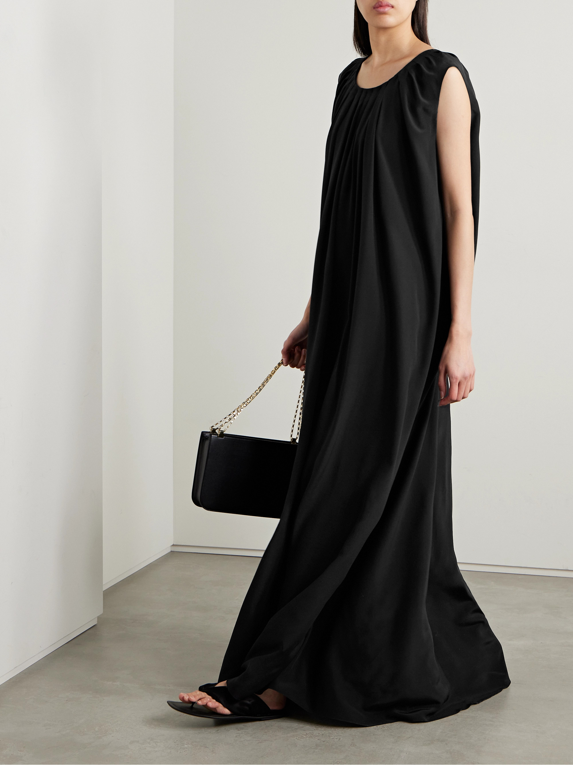 Fforme Moon pleated silk crepe de chine maxi dress